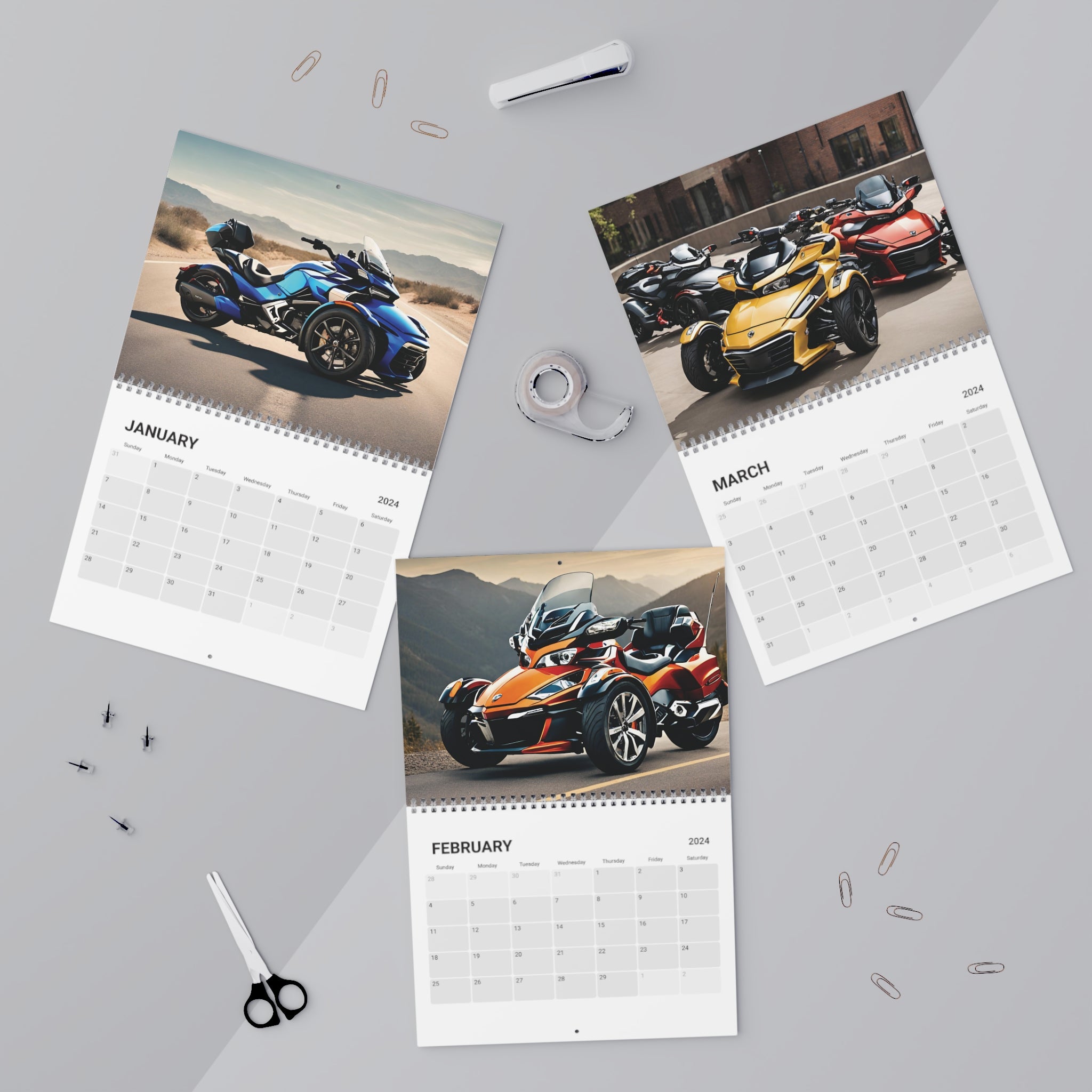 Can-AM Spyder Three Wheeled Motorcycle Wall Calendar - 2024