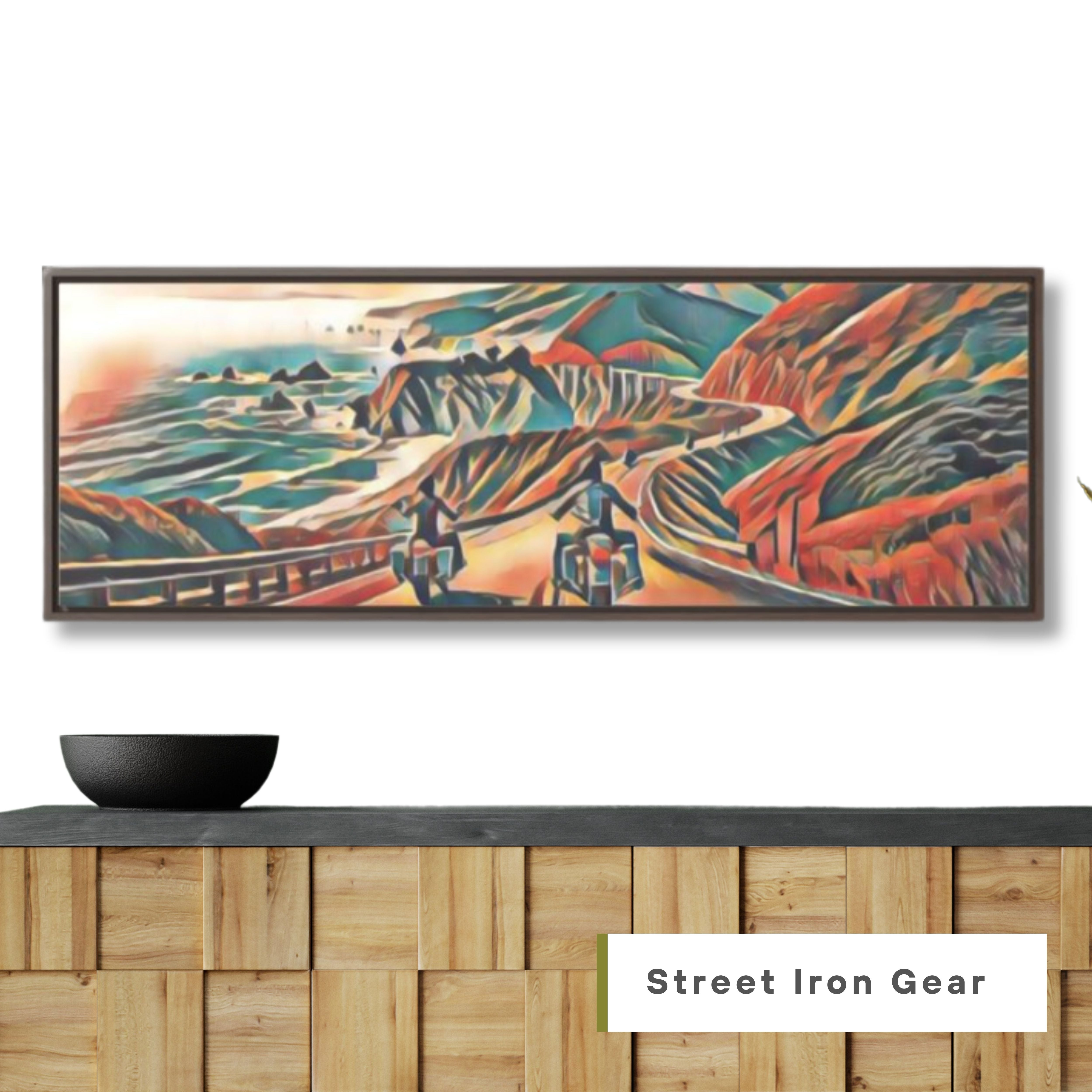 Motorcycle Pacific Coast Highway Abstract Framed Canvas Art