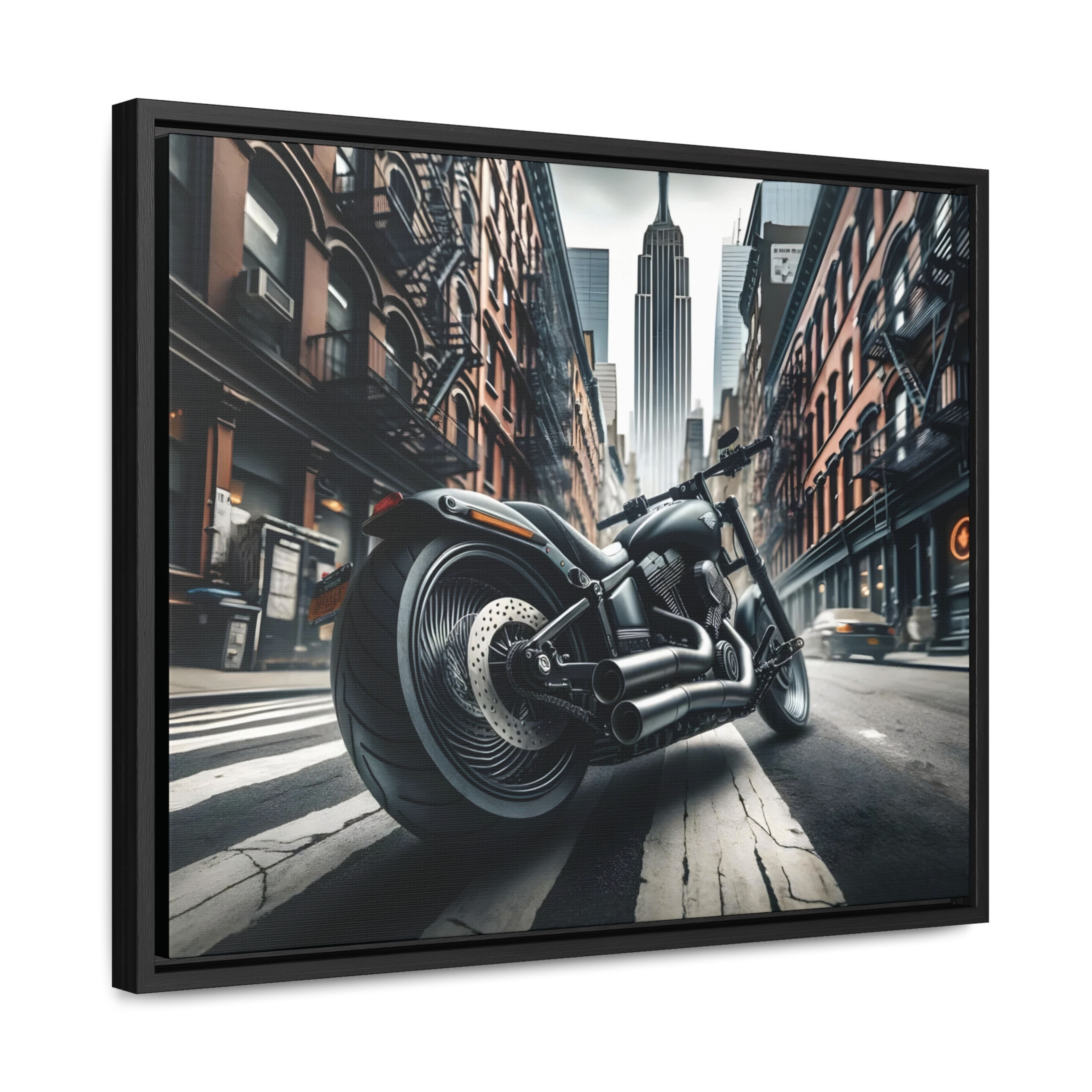 Urban Motorcycle Framed Canvas Print