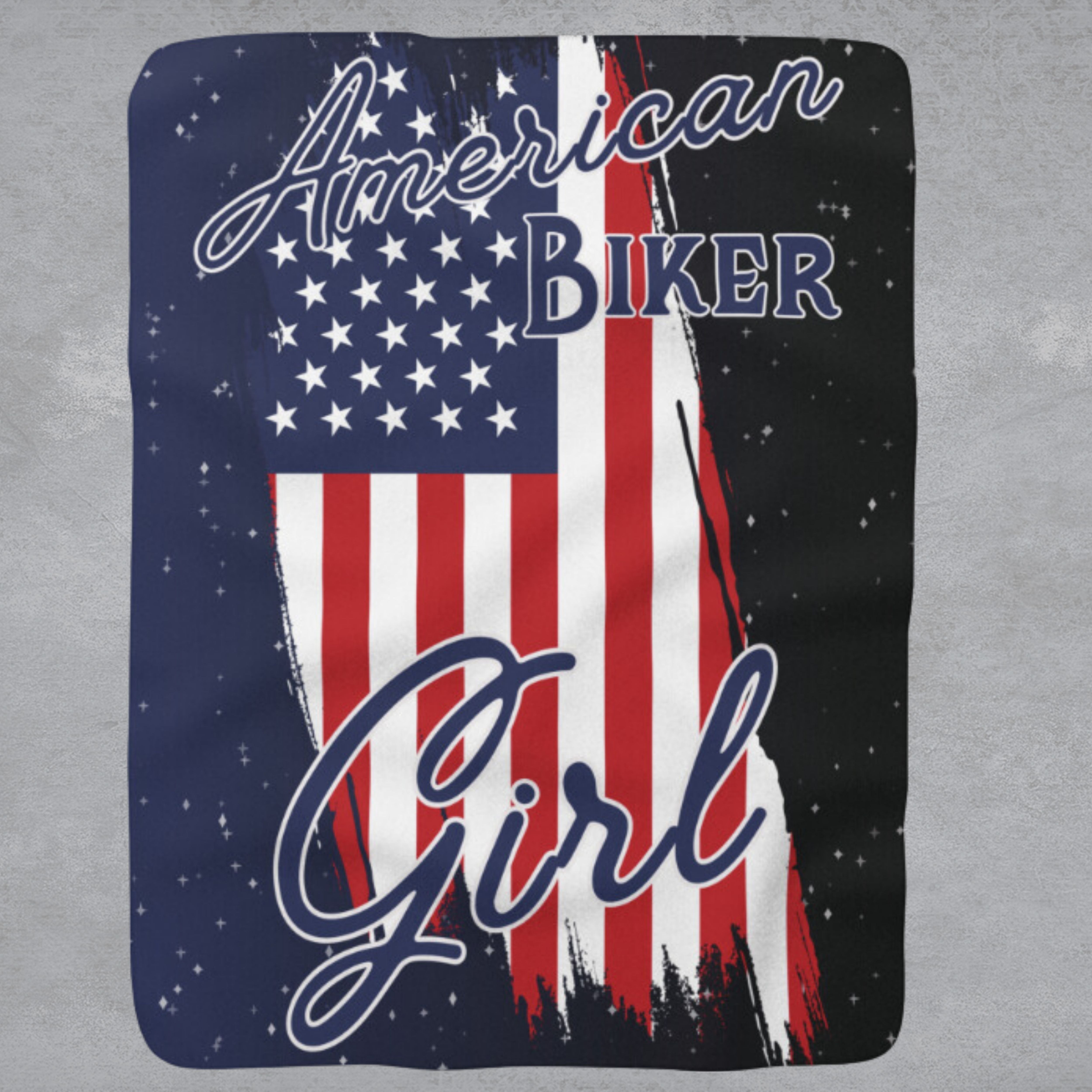 American Biker Girl Flag Sherpa Blanket