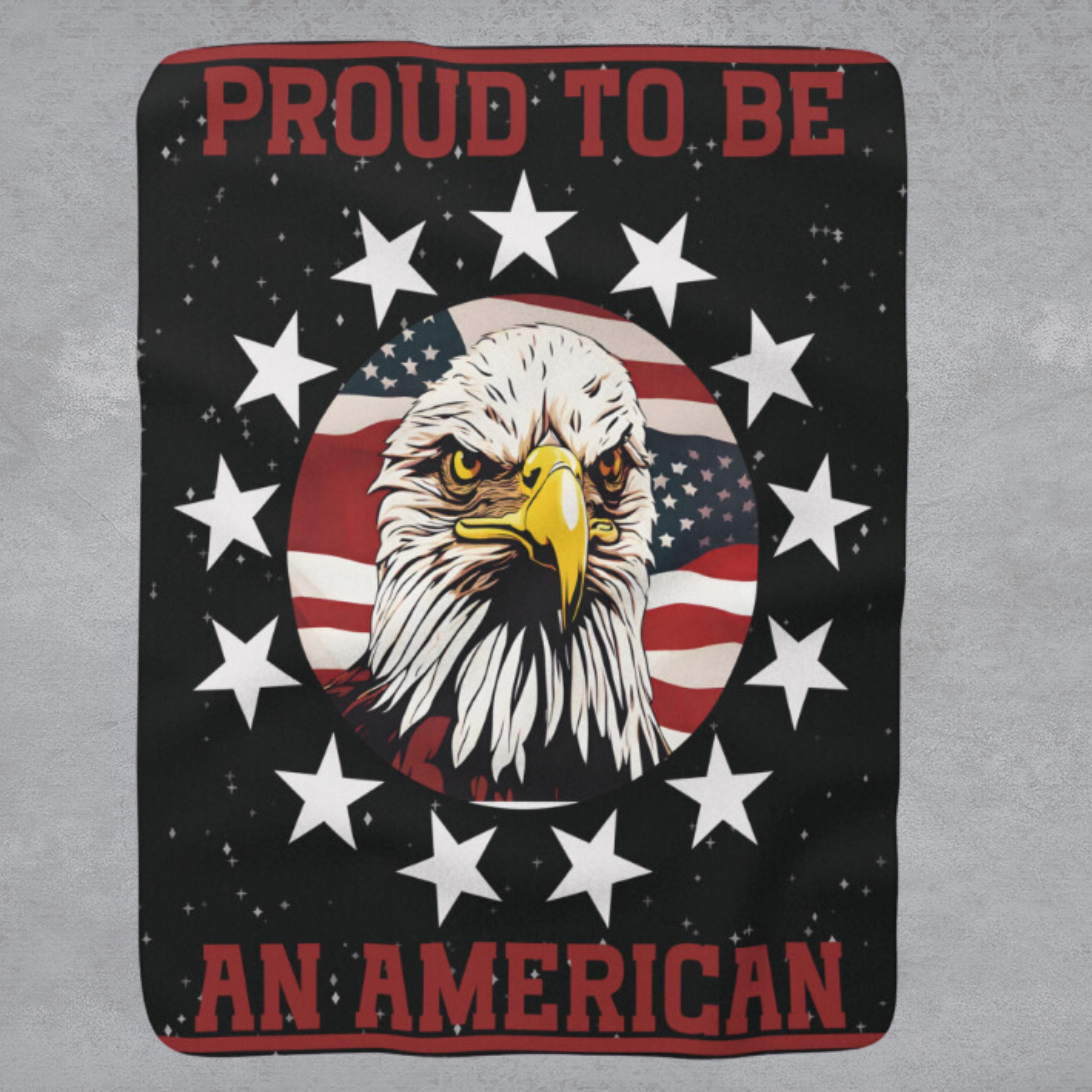 Proud to be an American Sherpa Eagle Flag Blanket (black)