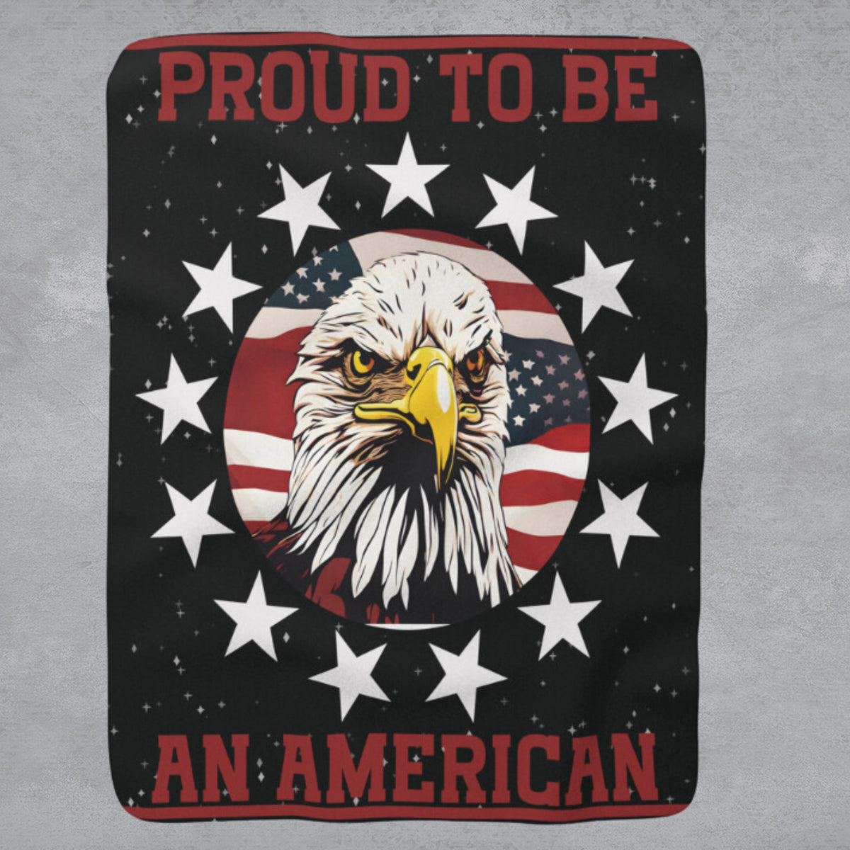 Proud to be an American Sherpa Eagle Flag Blanket (black)