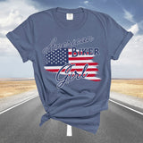 American Biker Girl Patriotic Flag Crew Neck TShirt