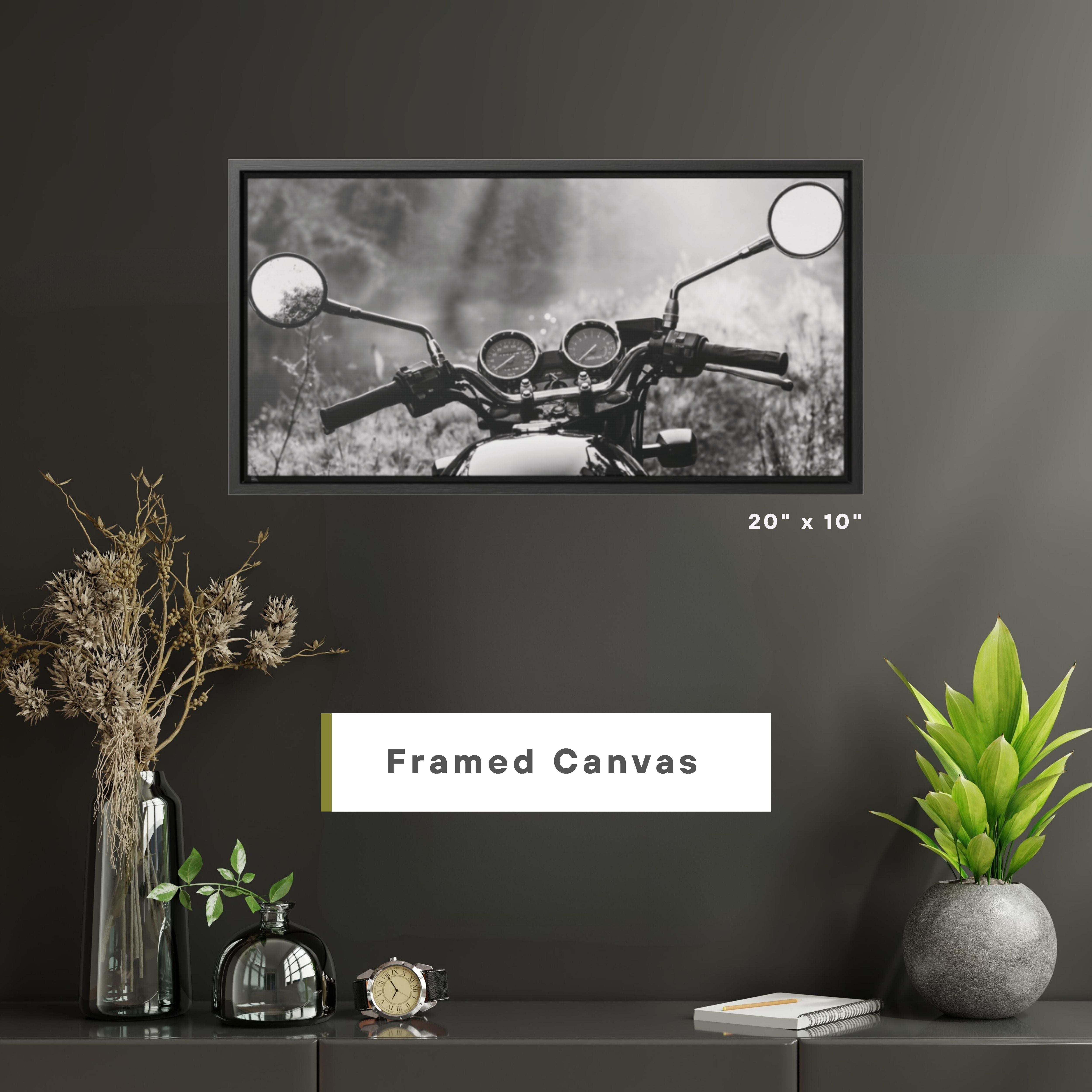 Motorcycle In Field Canvas Print - Gallery Wrapped