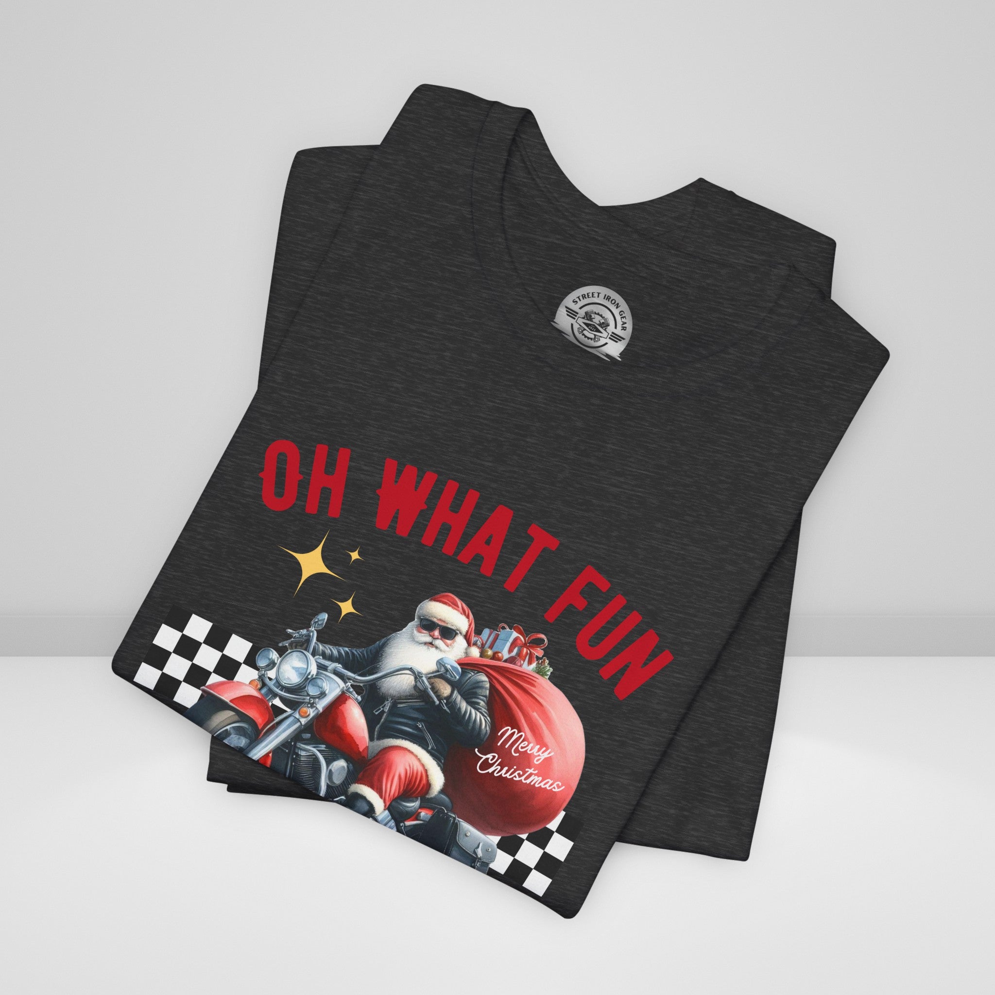 Biker Santa Christmas Crew Neck TShirt