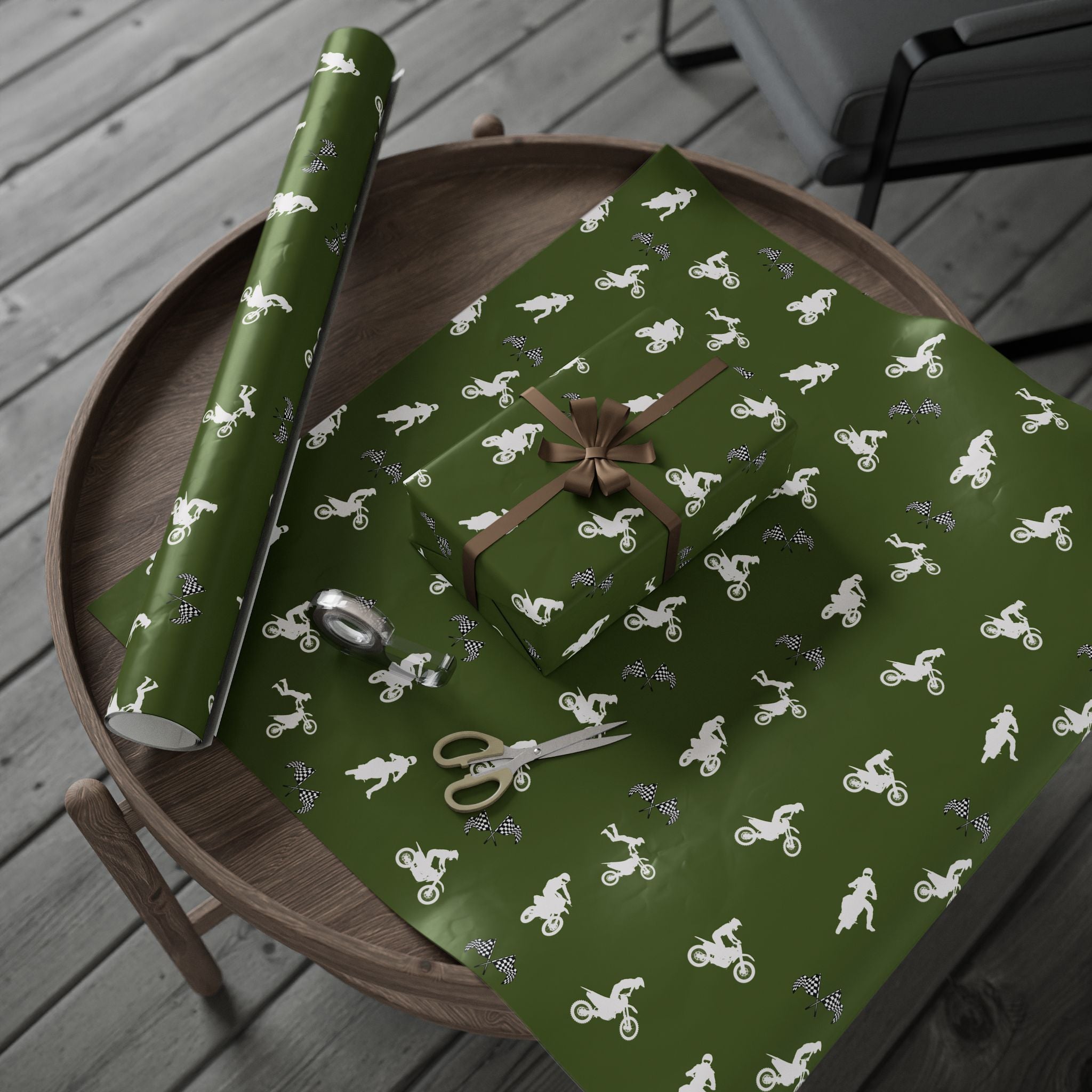 Motocross Dirt Bike Gift Wrap - Green Racing Design