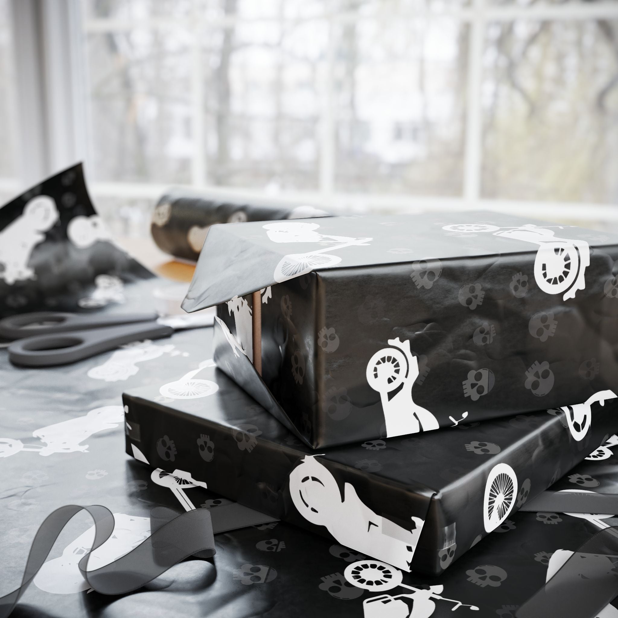 Cruiser Motorcycle Gift Wrap - Black & White Biker Design