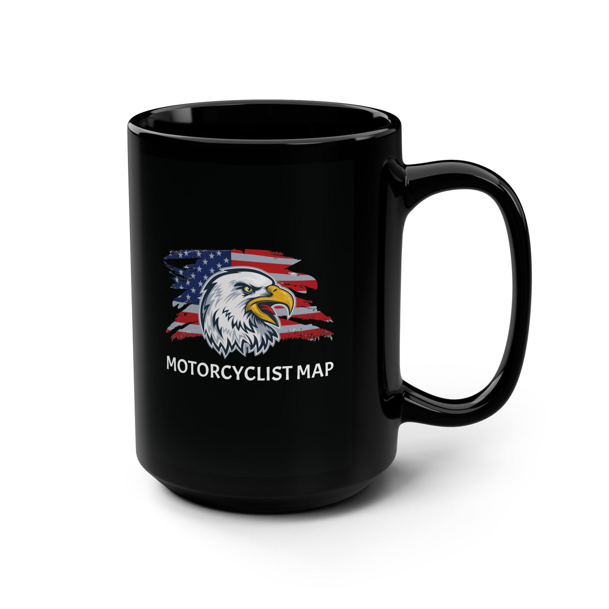 Motorcyclist Map Eagle Black Coffee Mug, 15oz