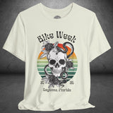 Ladies Daytona Bike Week 2025 Skull and Roses Crew Neck TShirt