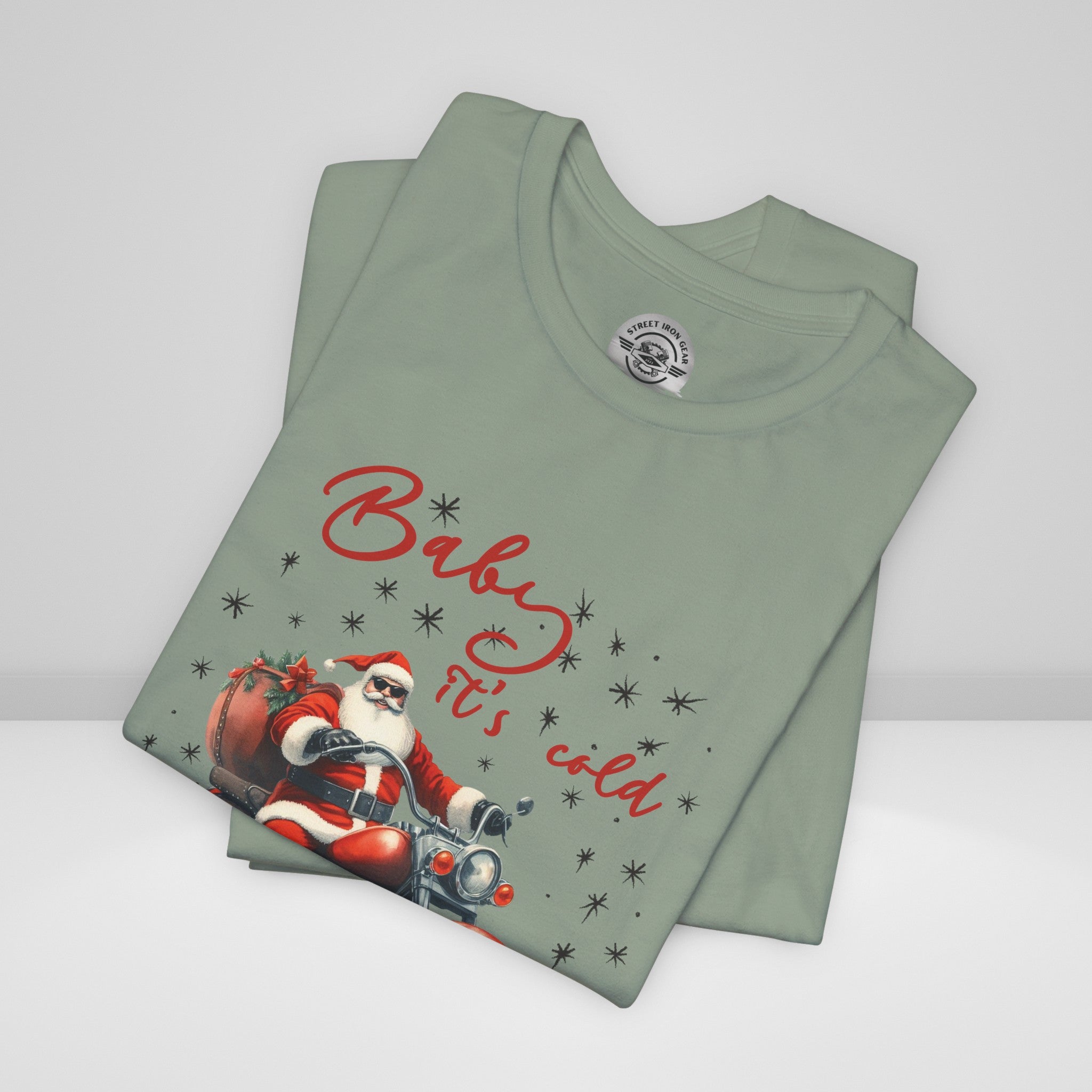 Biker Santa Christmas Crew Neck TShirt