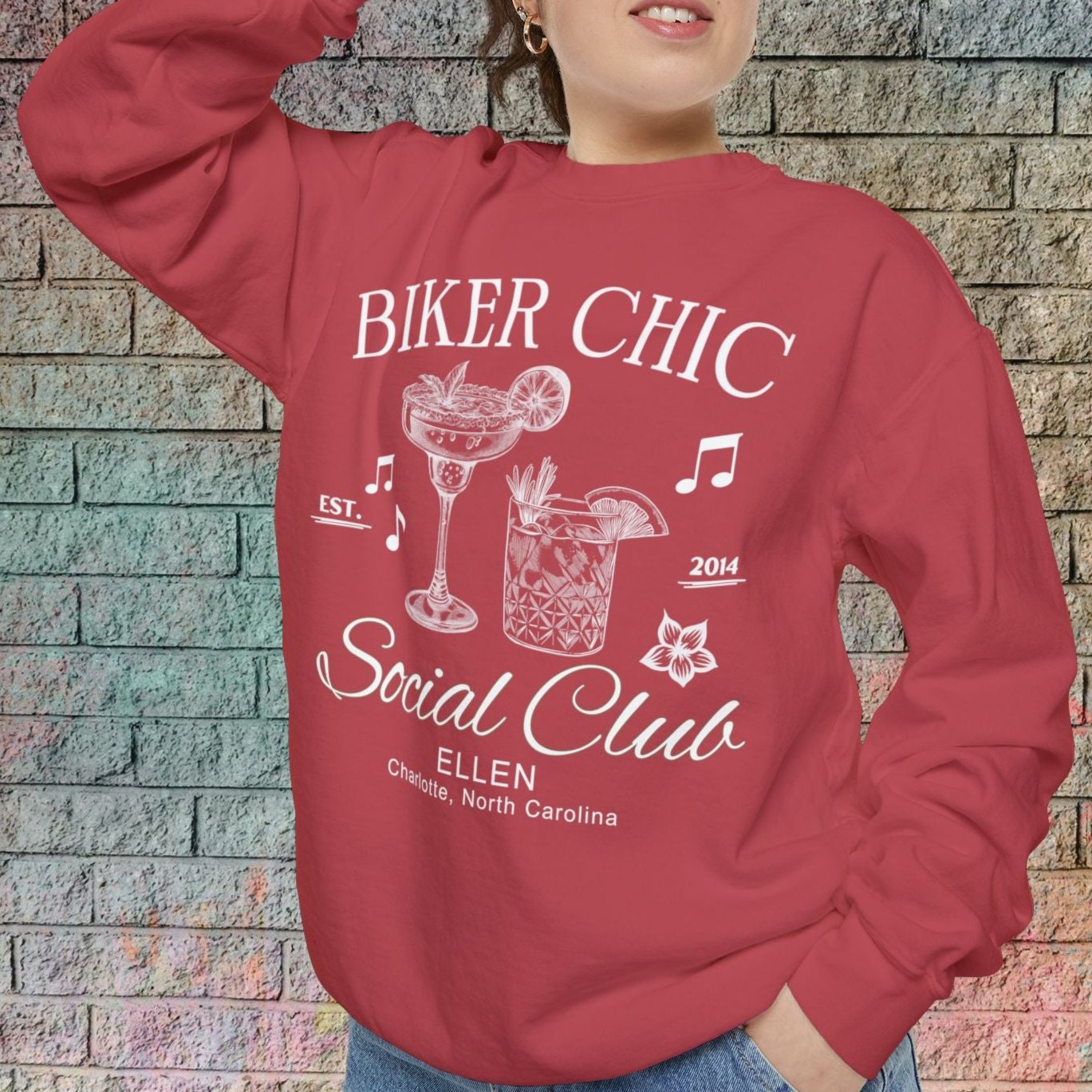 Biker Chic Crew Neck Sweatshirt (Customizable)