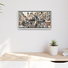 European City Motorcycle Abtract Sketch Framed Canvas Print
