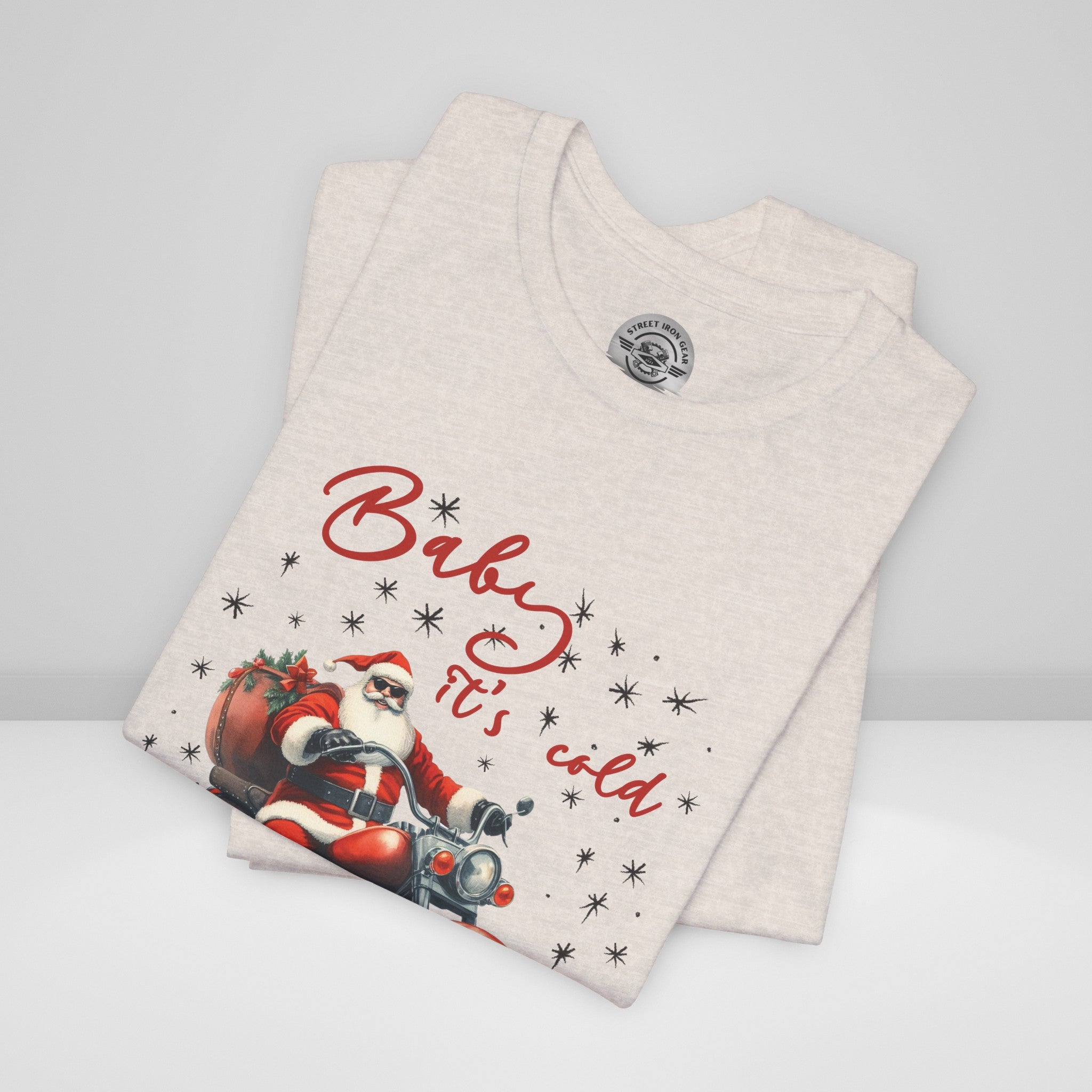 Biker Santa Christmas Crew Neck TShirt