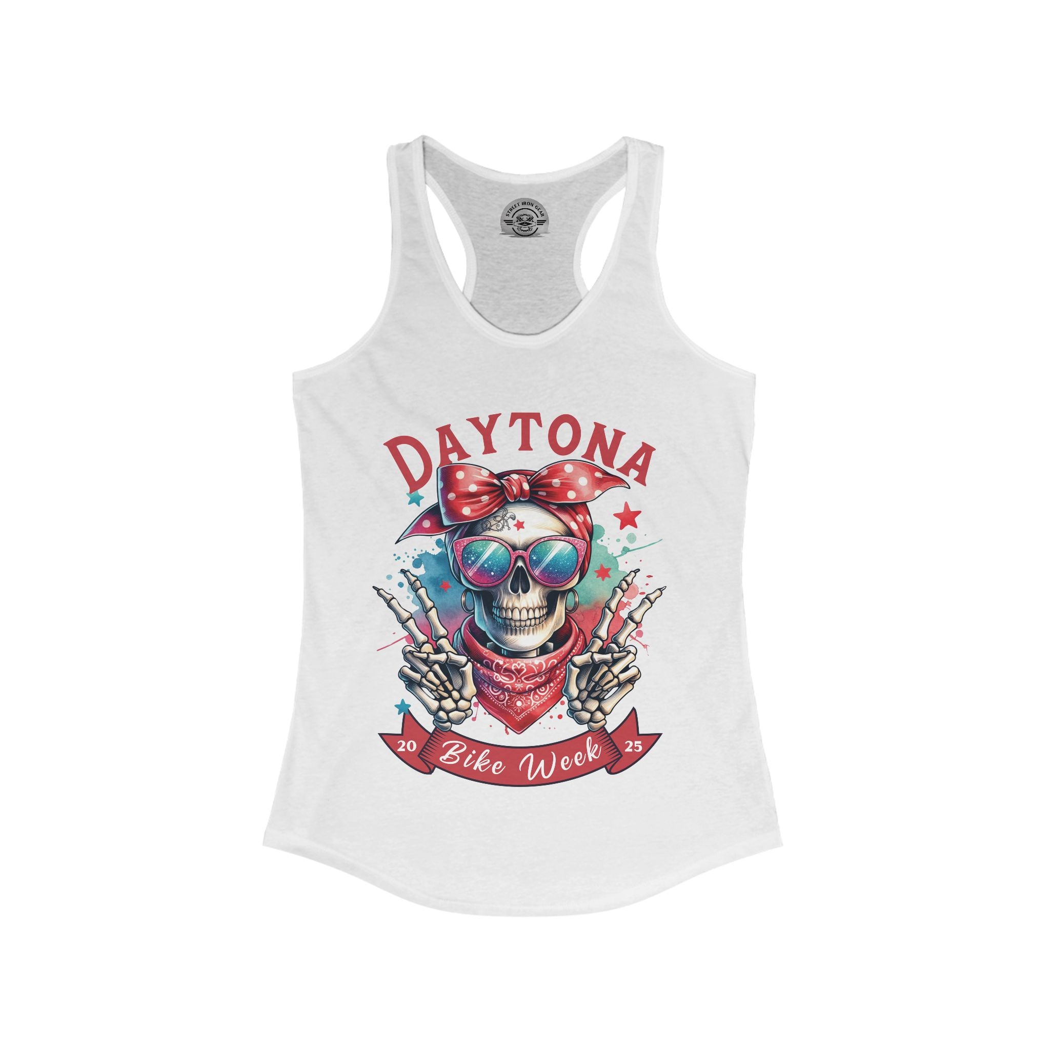 Ladies Daytona Bike Week 2025 Hipster Skull Racerback Tank