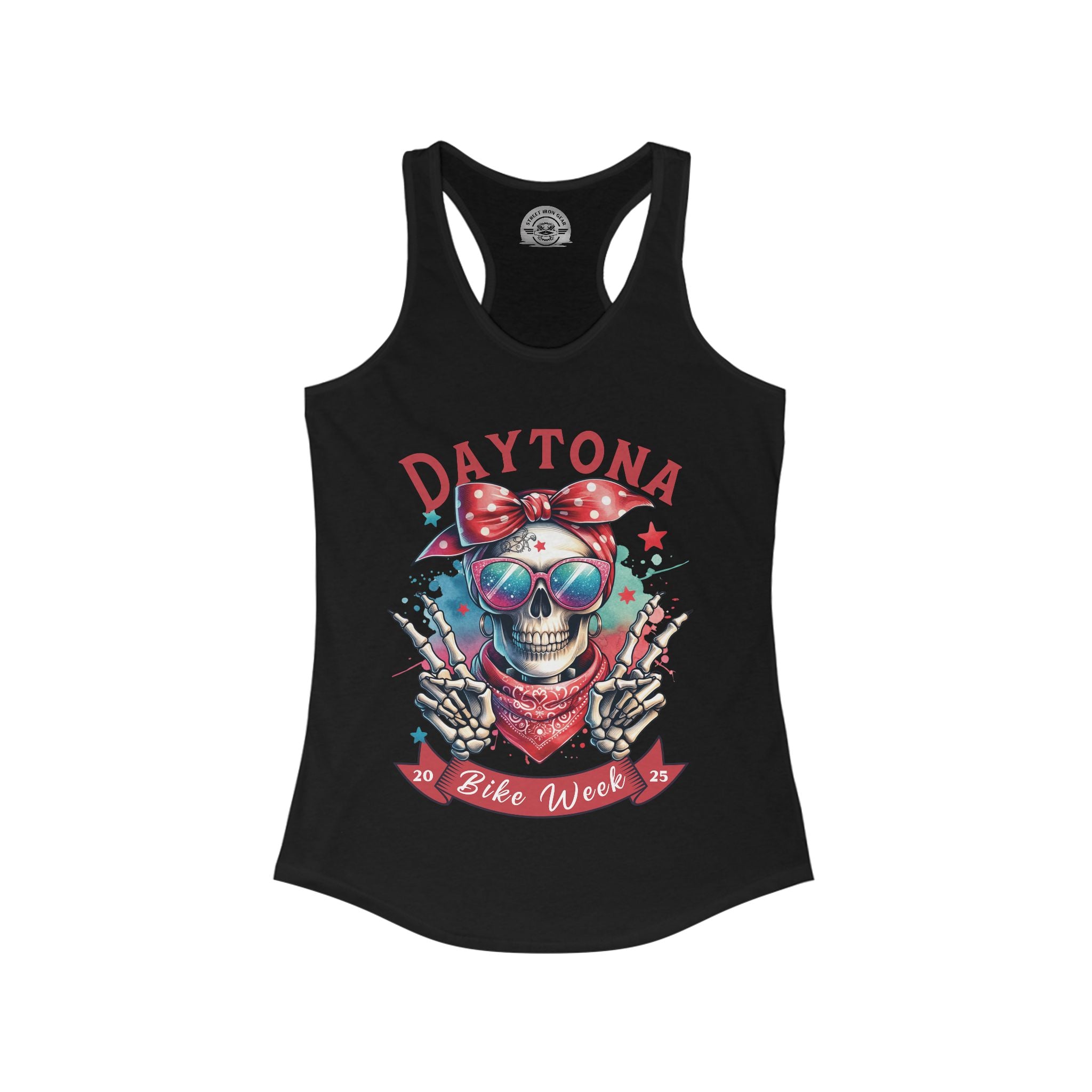 Ladies Daytona Bike Week 2025 Hipster Skull Racerback Tank