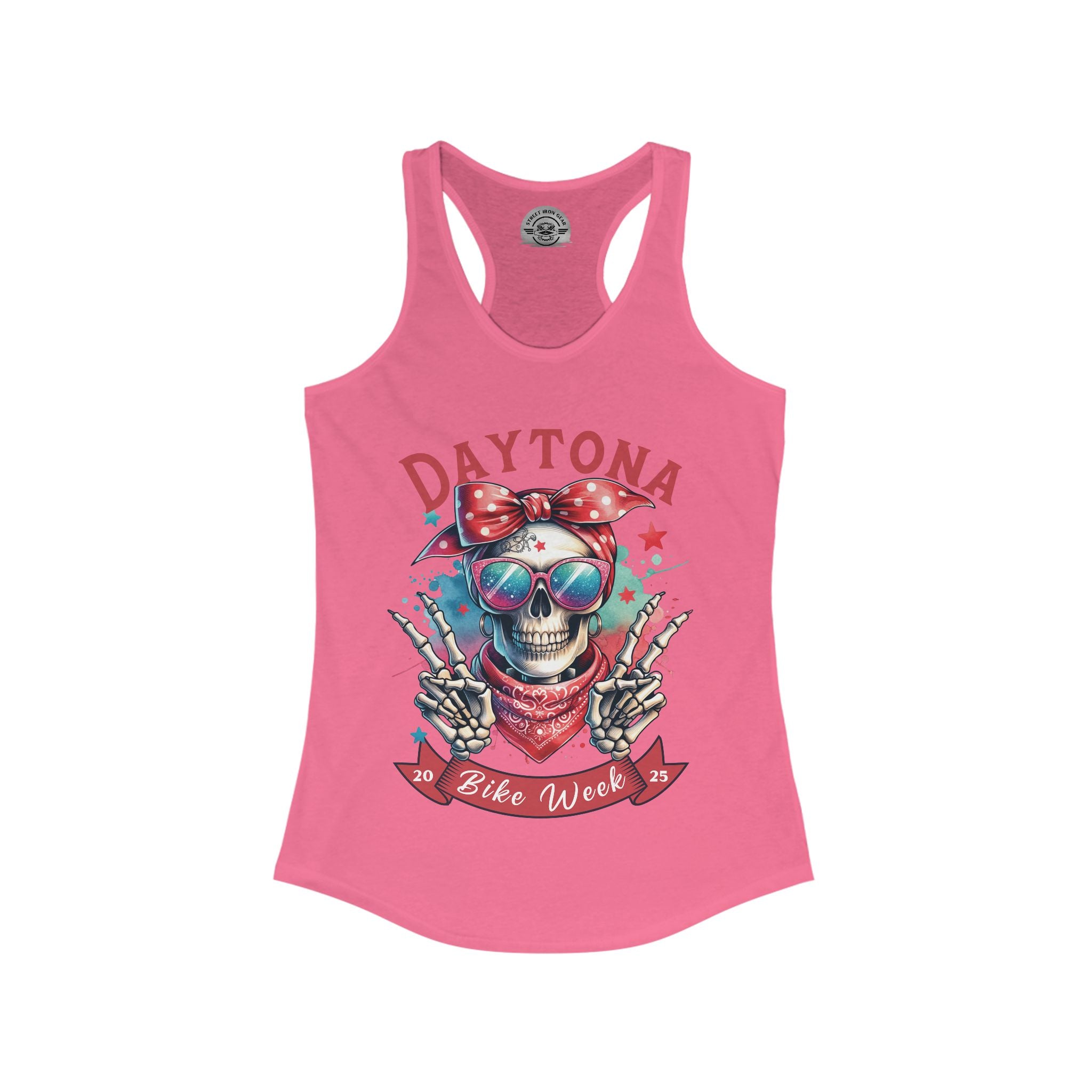 Ladies Daytona Bike Week 2025 Hipster Skull Racerback Tank