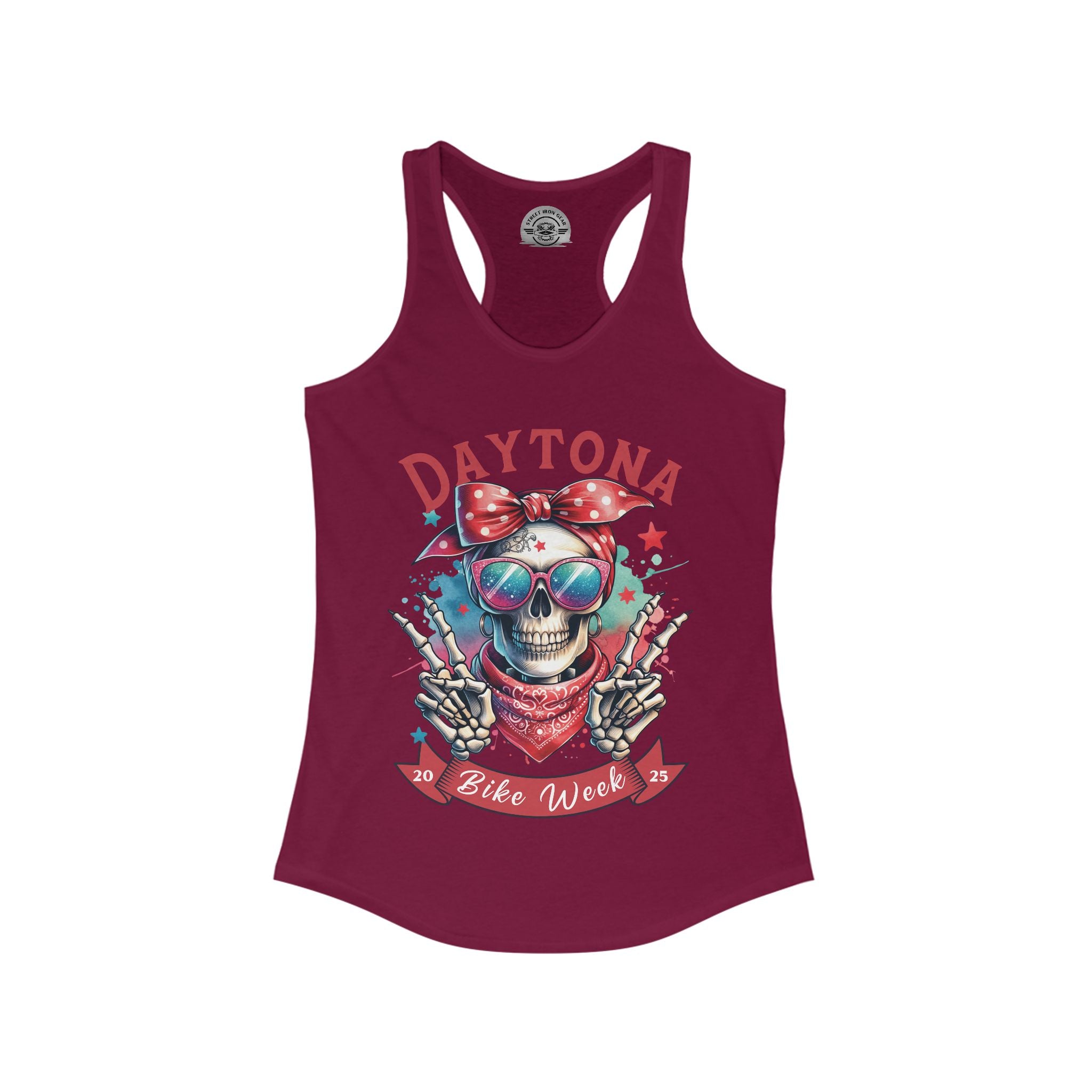 Ladies Daytona Bike Week 2025 Hipster Skull Racerback Tank