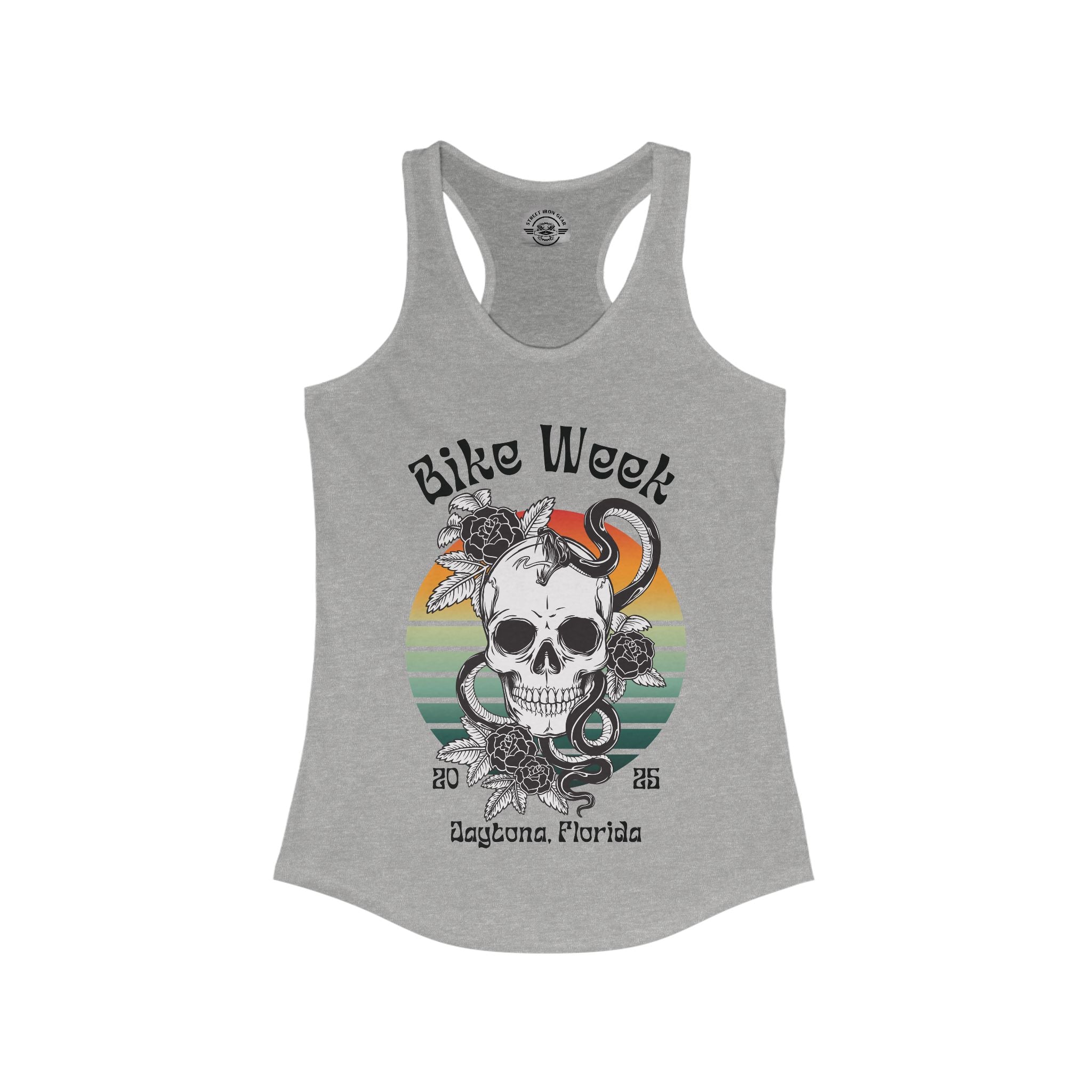 Ladies Daytona Bike Week 2025 Skull and Roses Racerback Tank