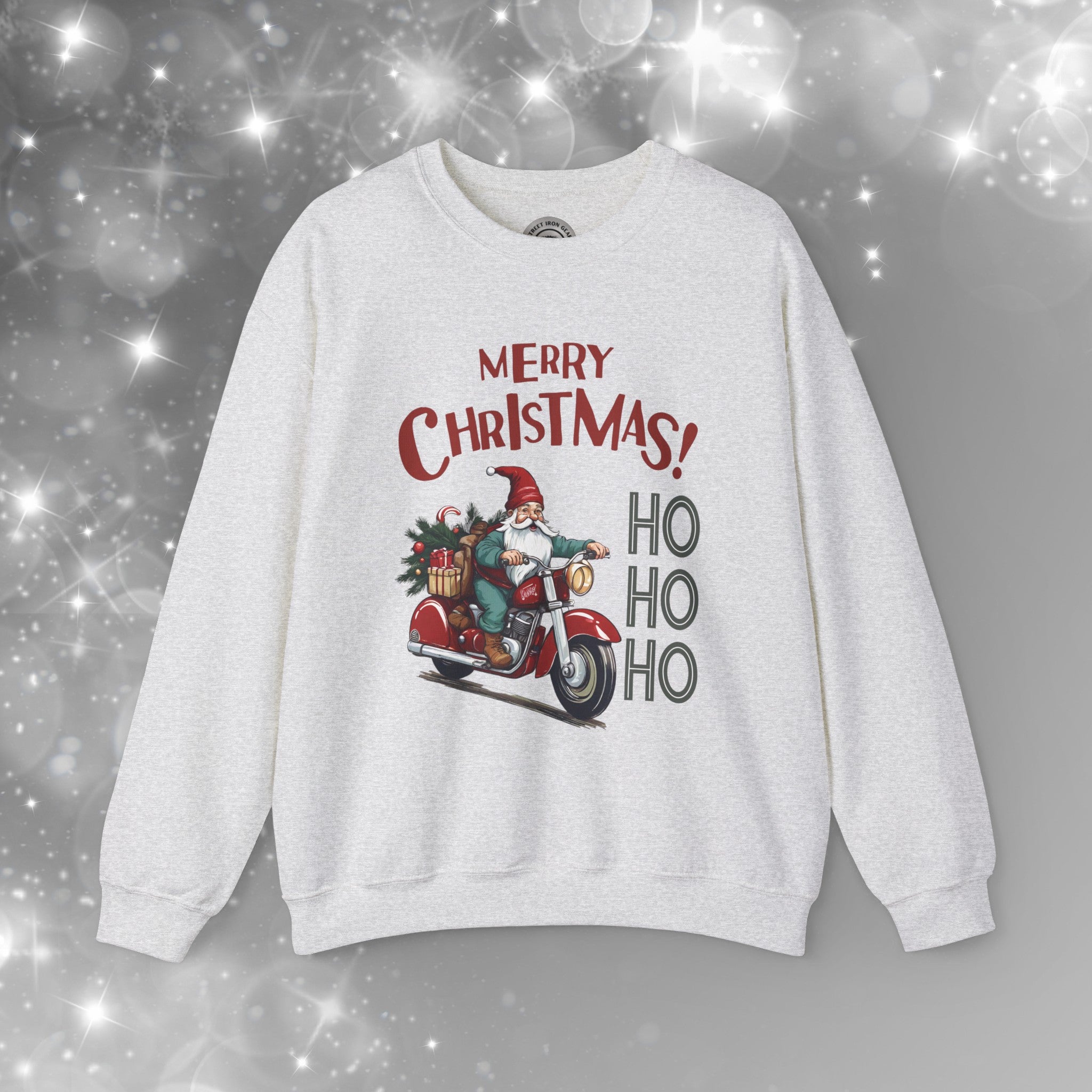 Christmas Biker Gnome Crew Neck Sweatshirt