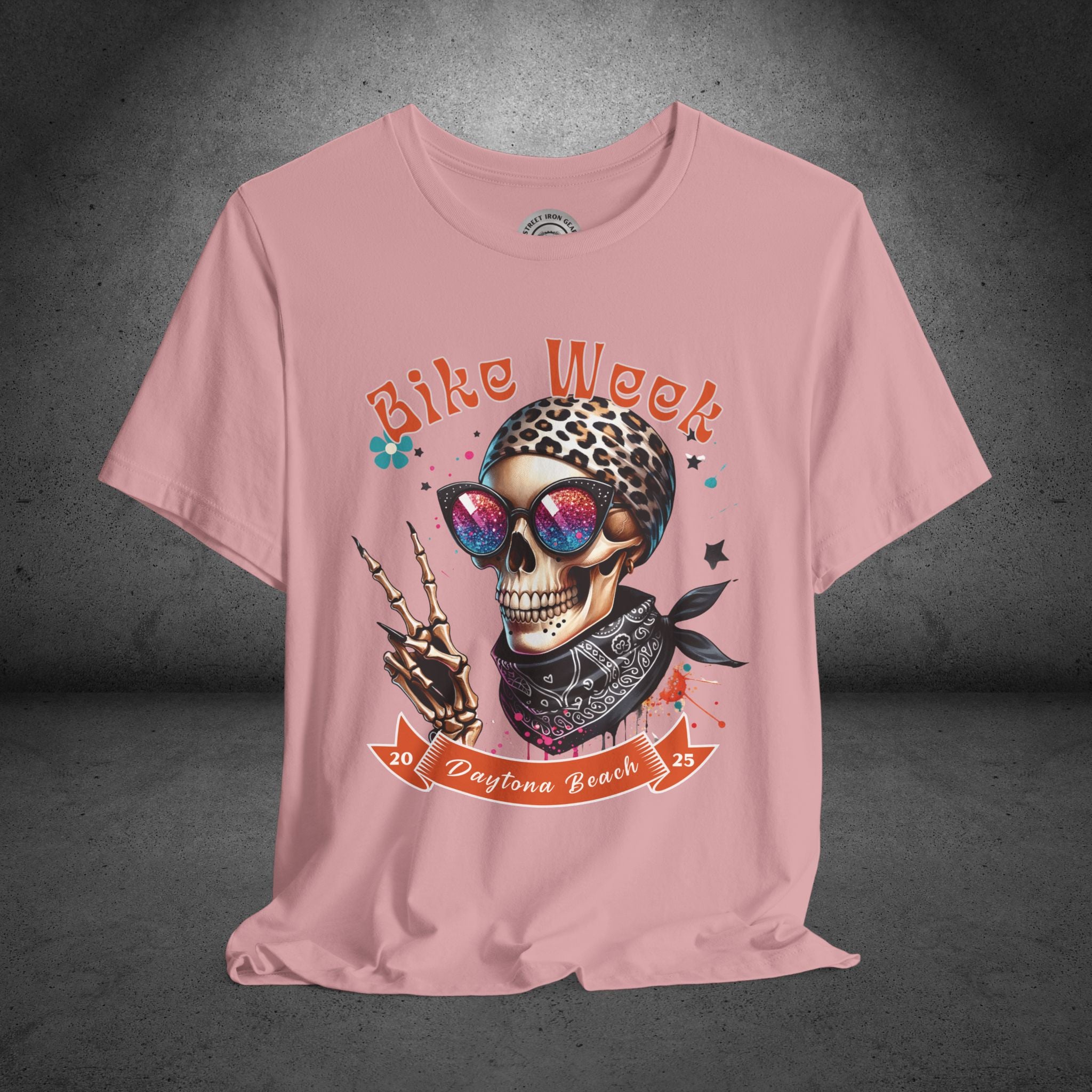 Ladies Daytona Bike Week 2025 Hipster Skull Crew Neck TShirt