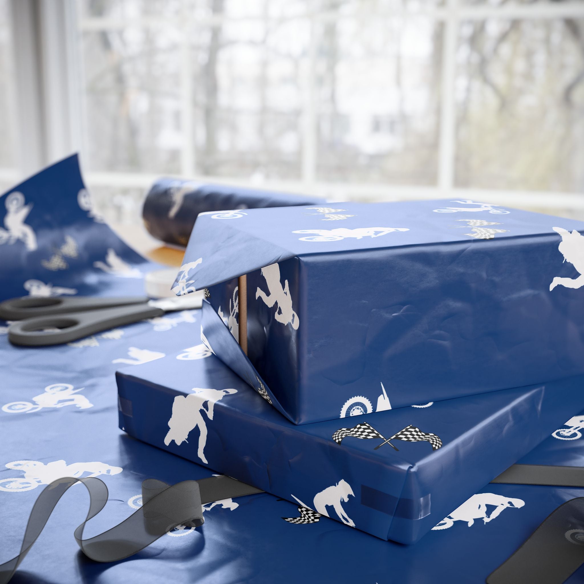 Blue Motocross Gift Wrap - Dirt Bike Racing Design