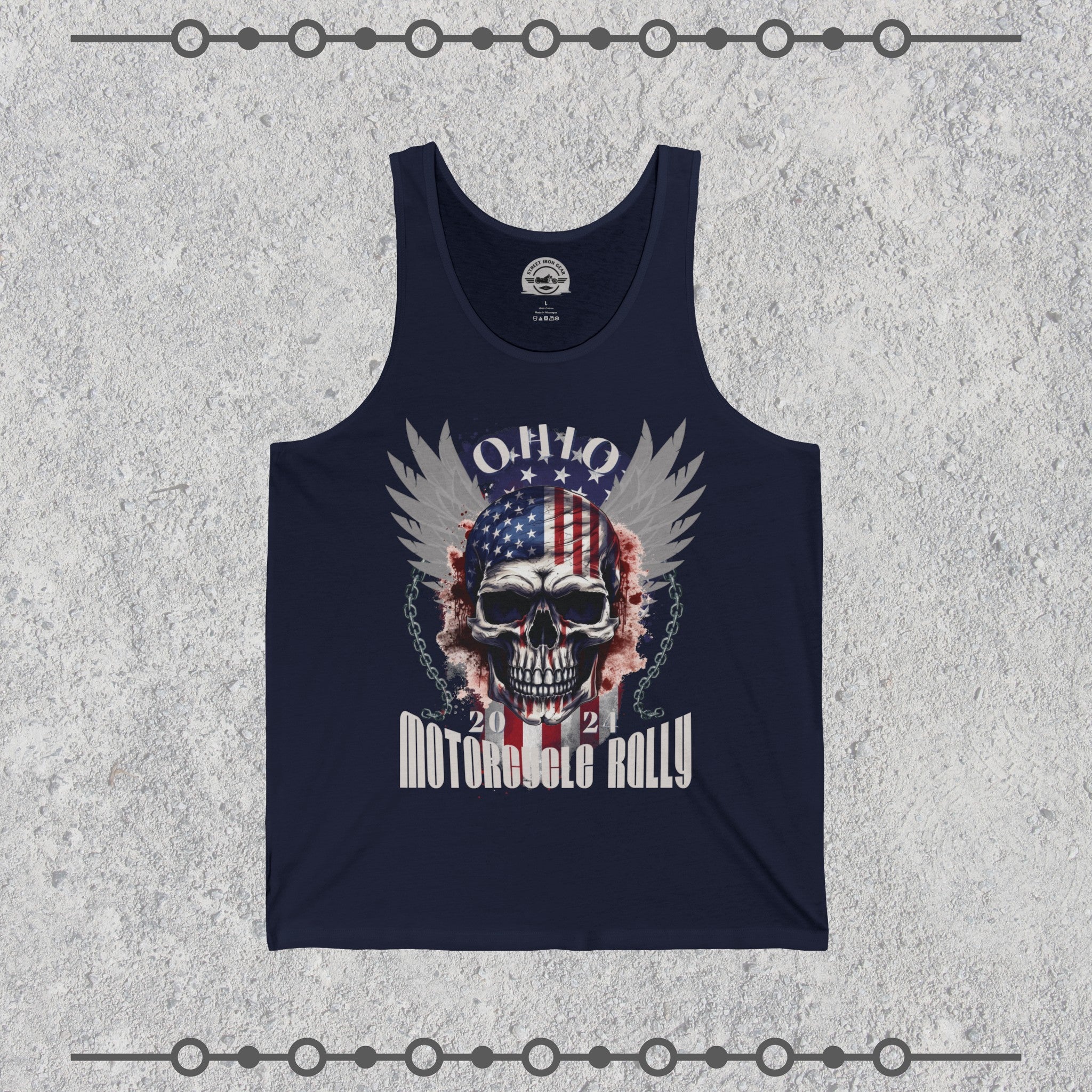 Ohio Bike Rally 2024 Patriotic Skull Jersey Tank