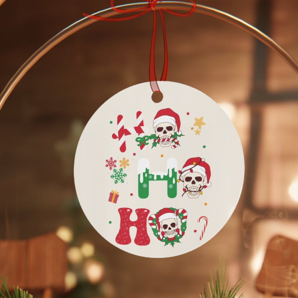 Santa Skull Aluminum Christmas Ornament