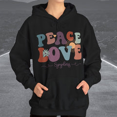 Ladies Retro Peace Love Spyders Hooded Sweatshirt
