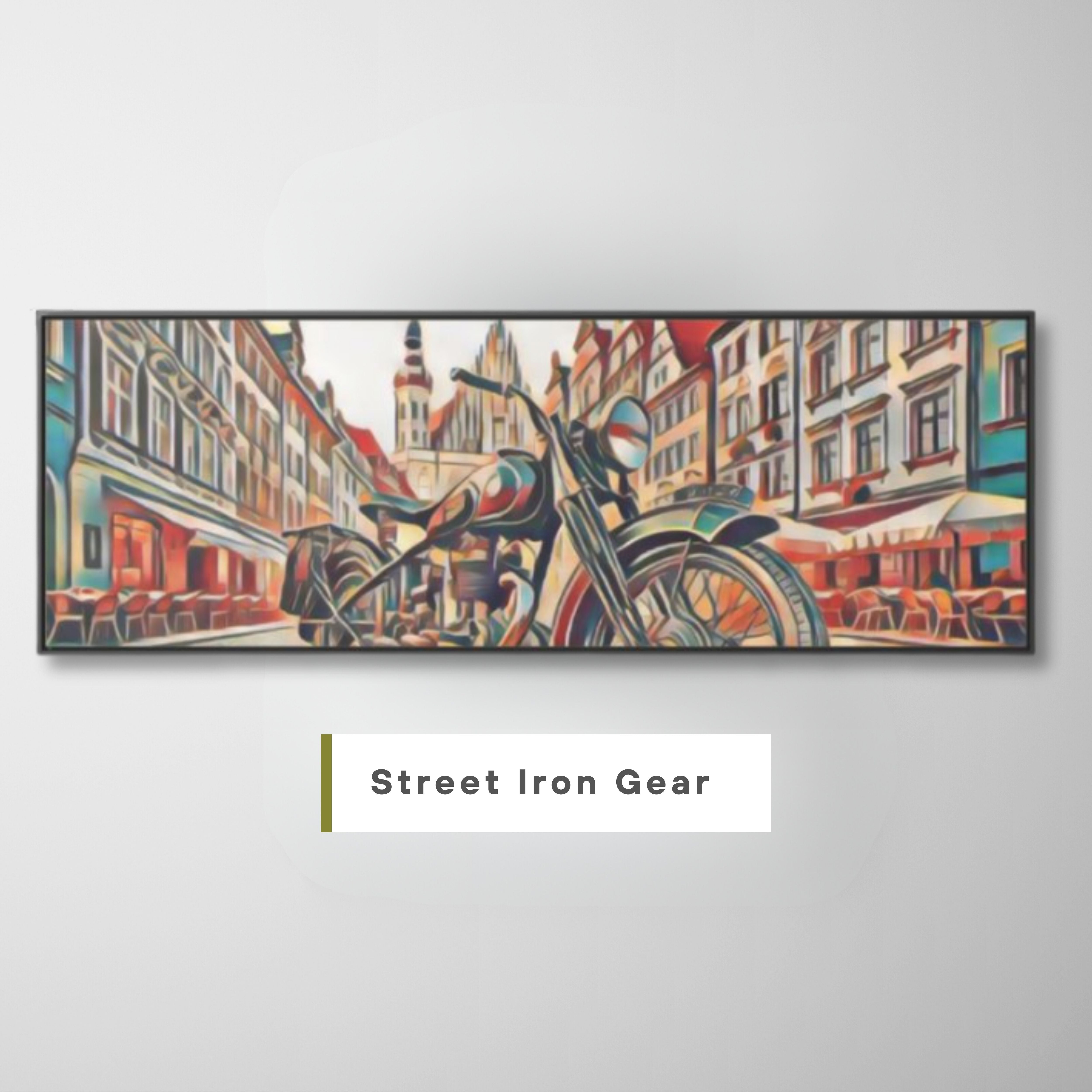 European City Motorcycle Abtract Canvas Print - Gallery Wrapped