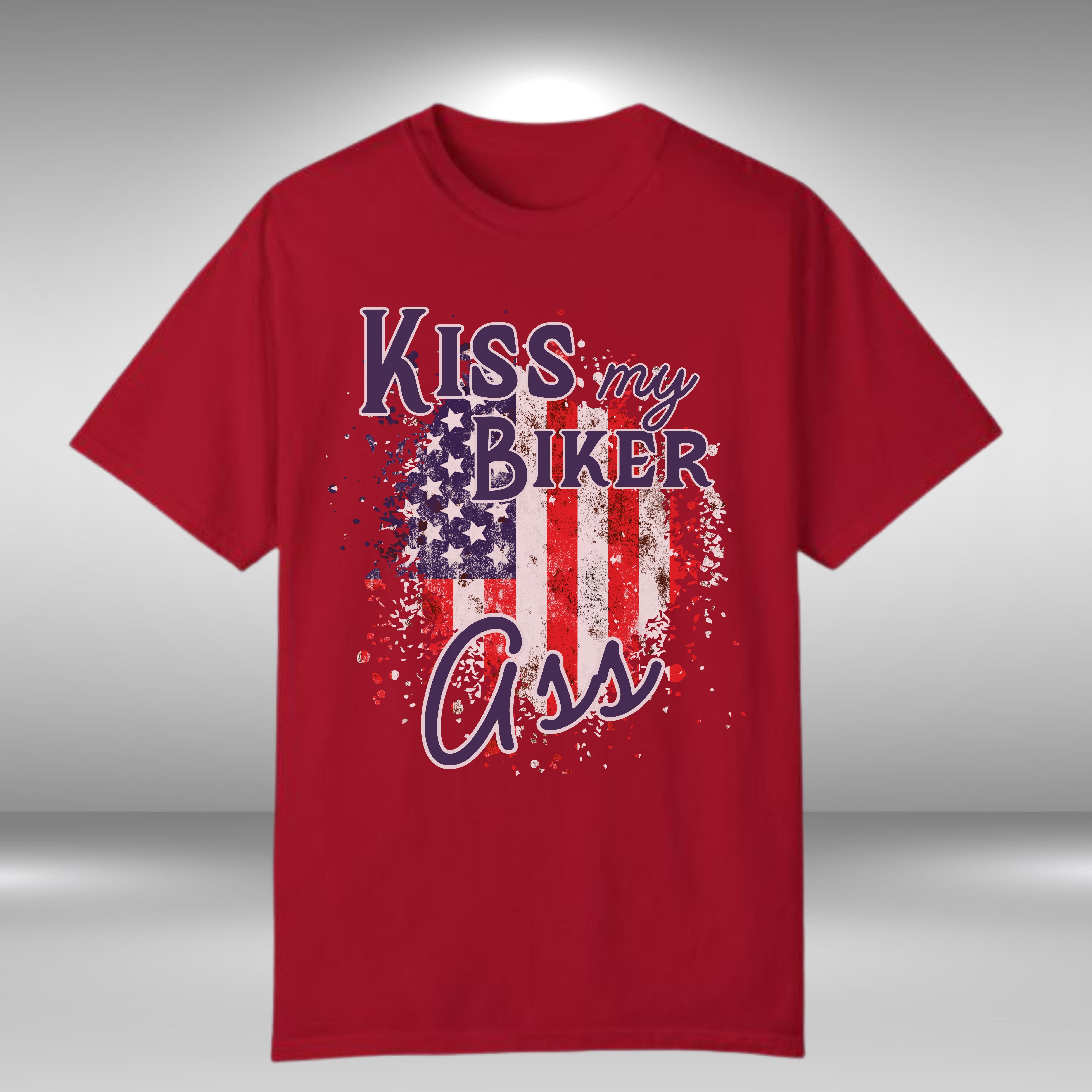 Kiss My Biker Ass Patriotic Flag Crew Neck TShirt