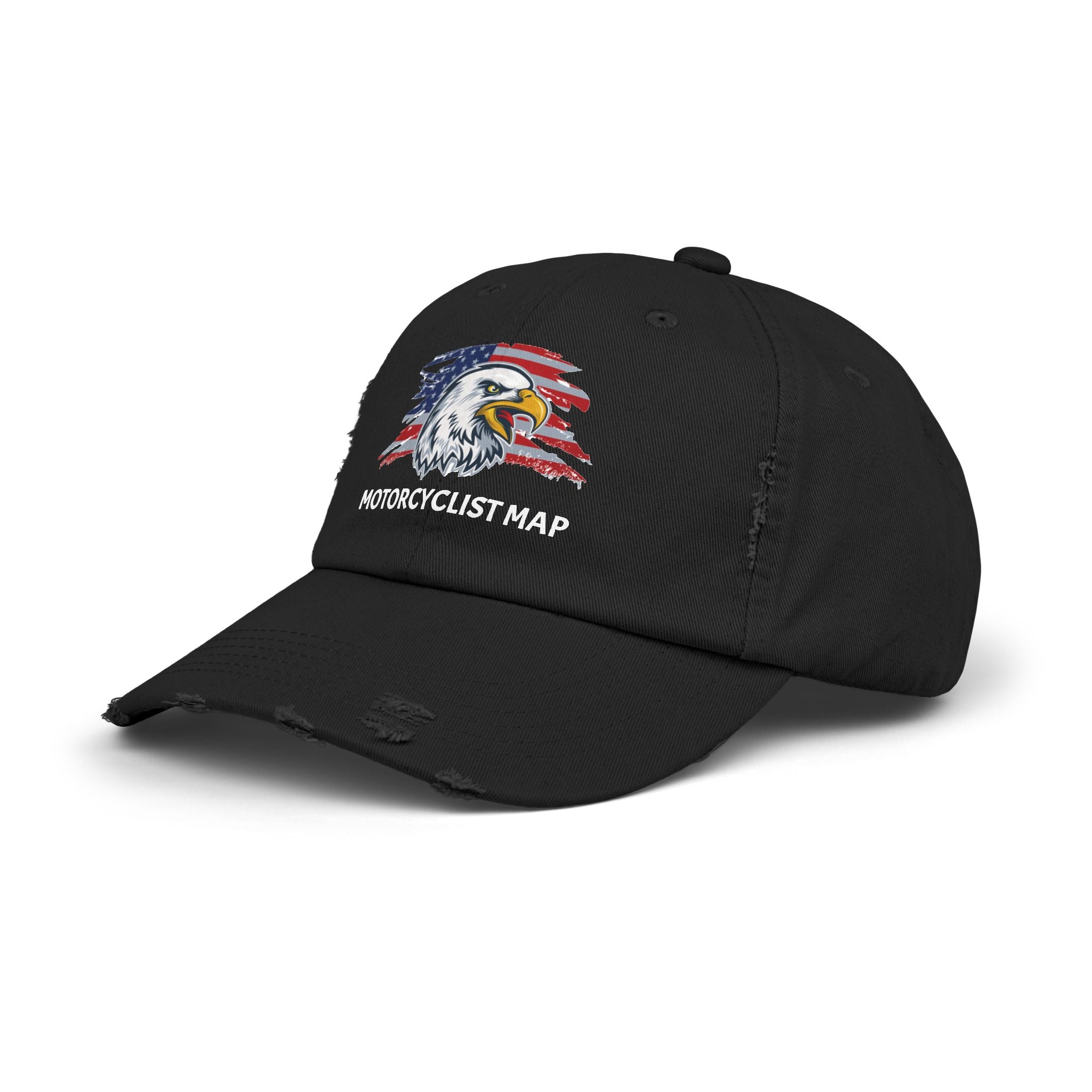 Motorcyclist Map Eagle Distress Dad Hat