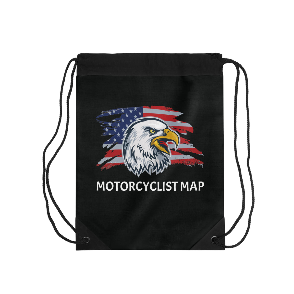 Motorcyclist Map Eagle Drawstring Bag