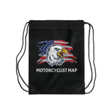 Motorcyclist Map Eagle Drawstring Bag