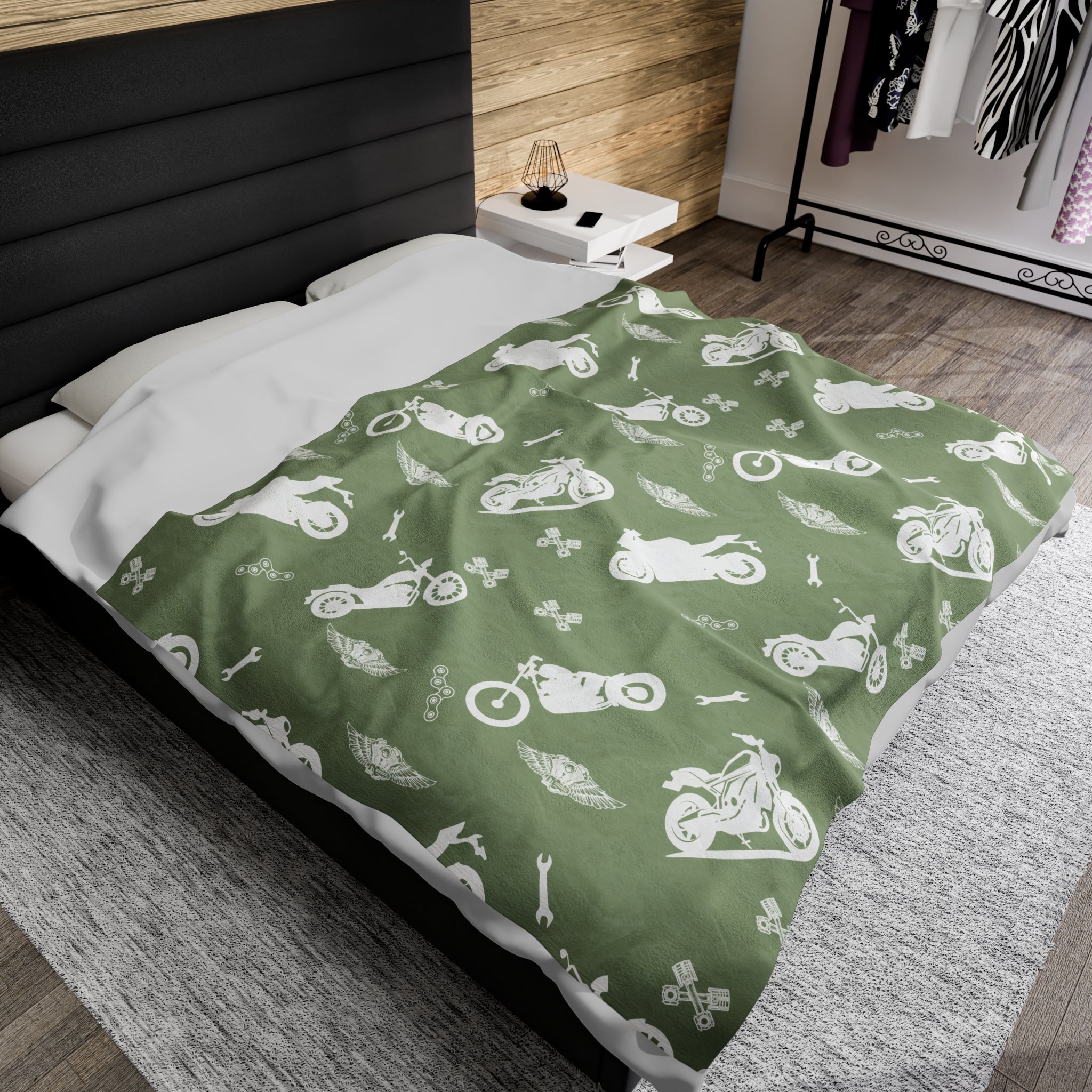 Motorcycle Velveteen Plush Blanket (Customizable)