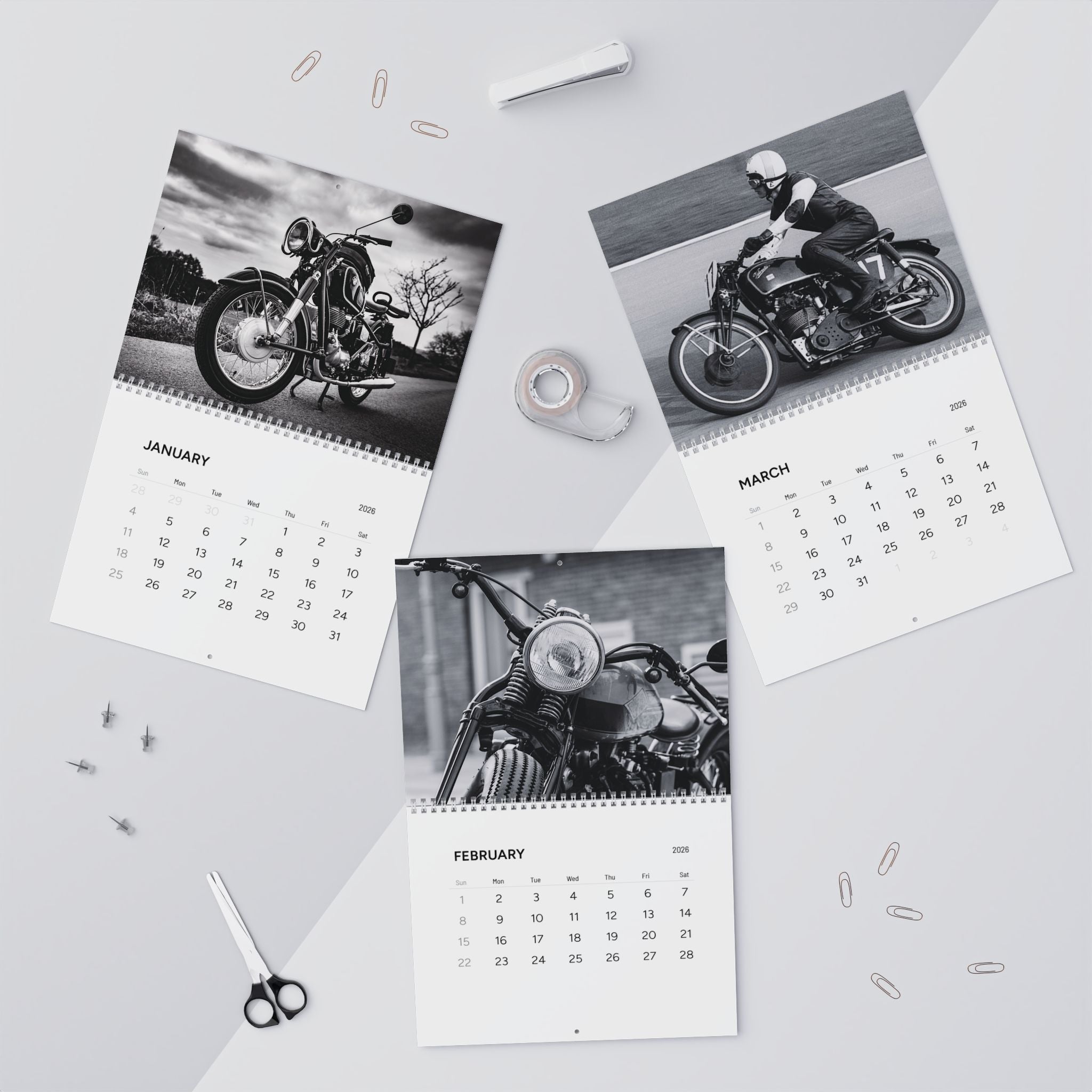 2026 Vintage Motorcycle Wall Calendar