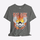 Gray t-shirt with 'Bike Week 2025 Daytona Beach' graphic design on a gray background
