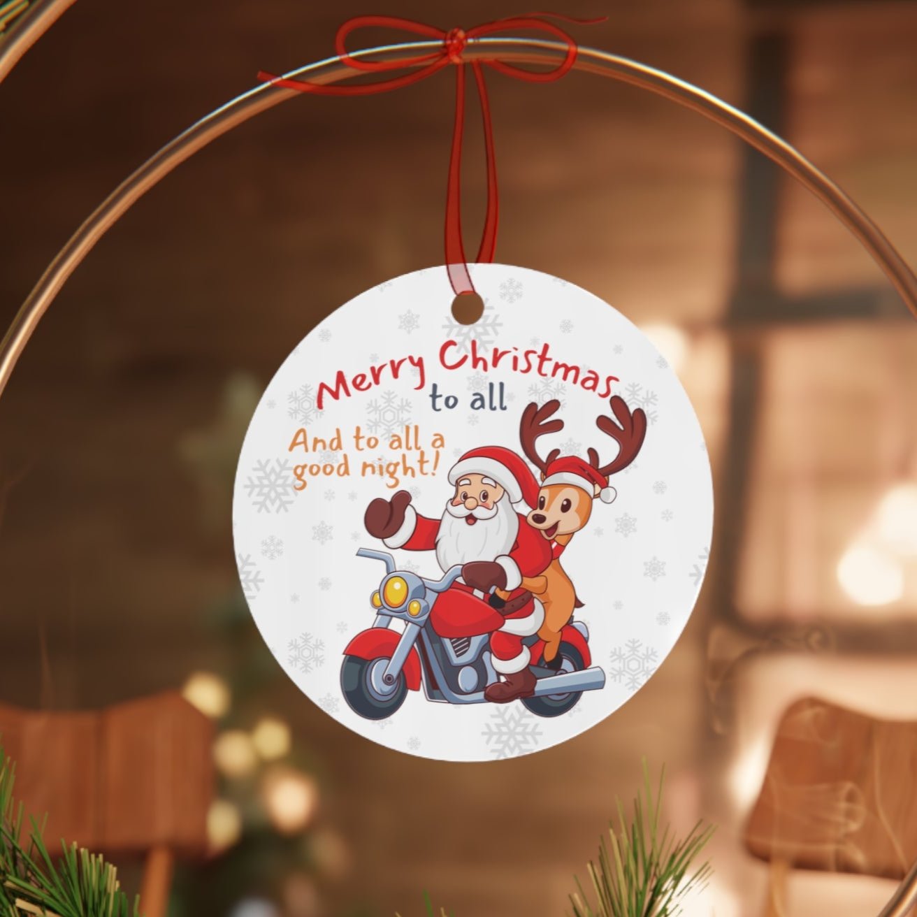 Biker Santa Aluminum Christmas Ornament