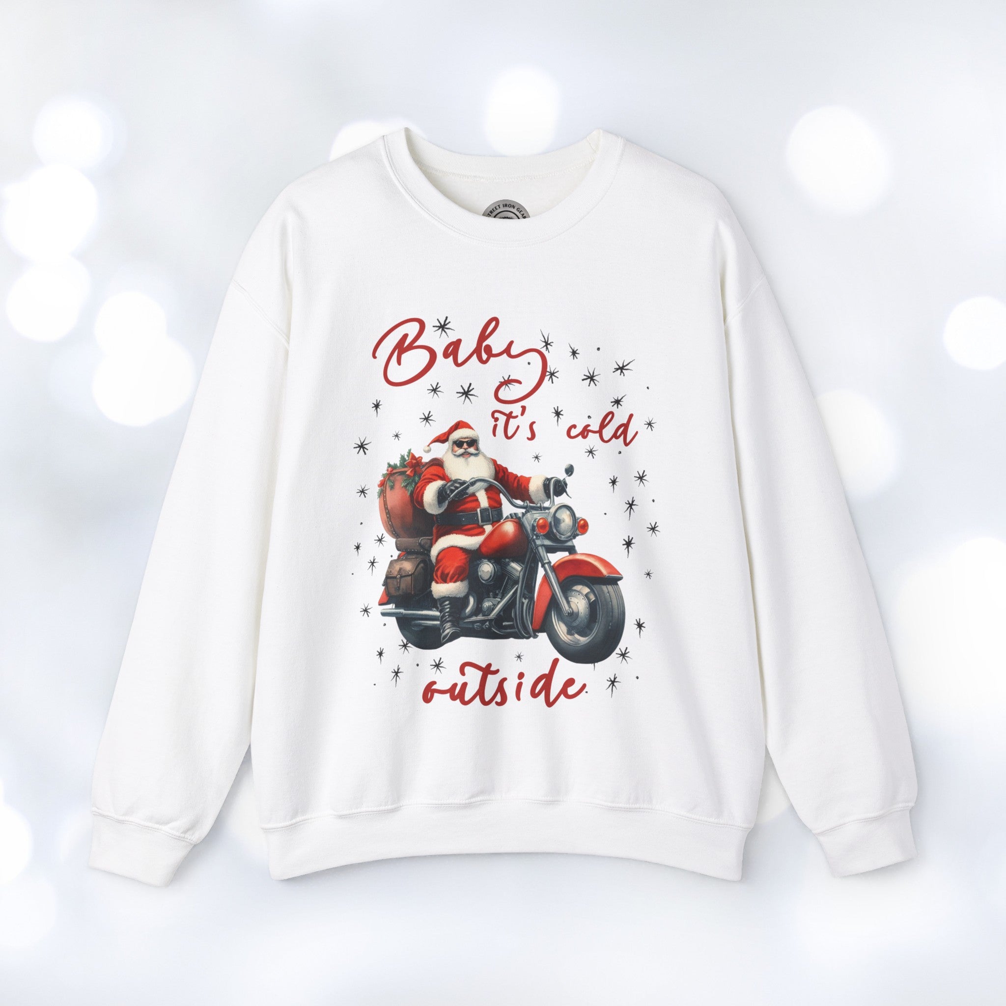 Biker Santa Christmas Crew Neck Sweatshirt