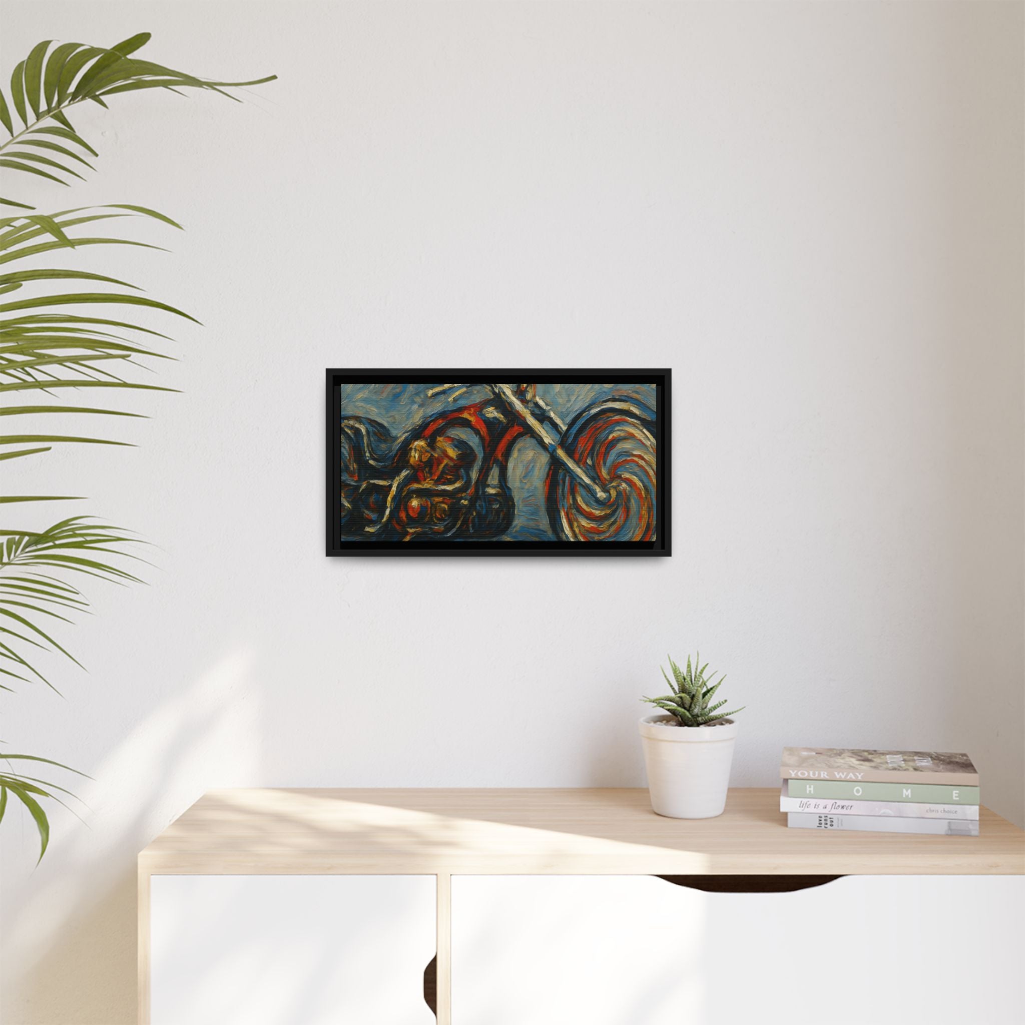Chopper Motorcycle Framed Canvas Print