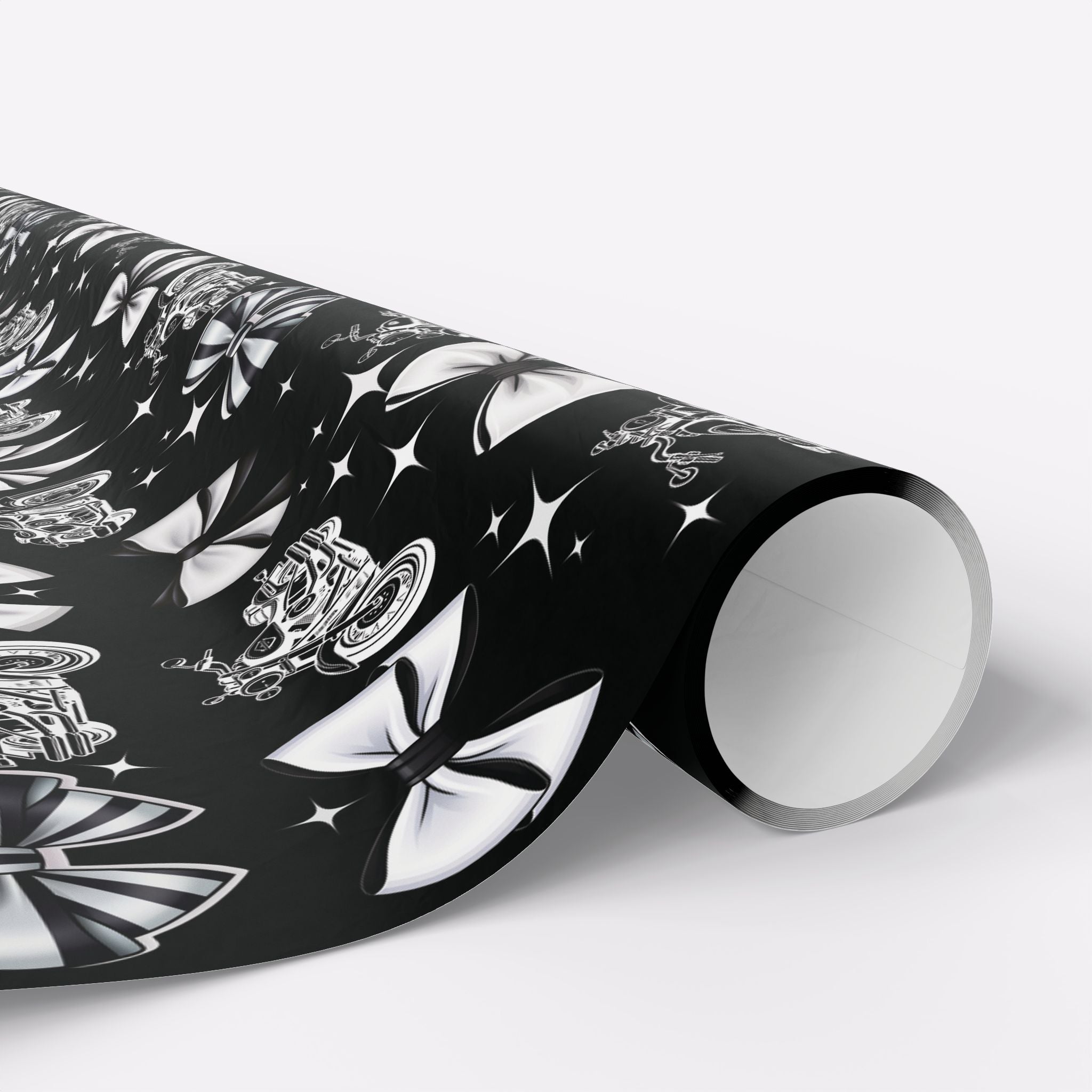 Motorcycles and Bows Black Gift Wrapping Paper
