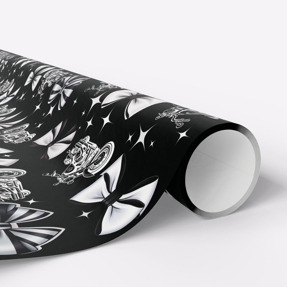 Motorcycles and Bows Black Gift Wrapping Paper