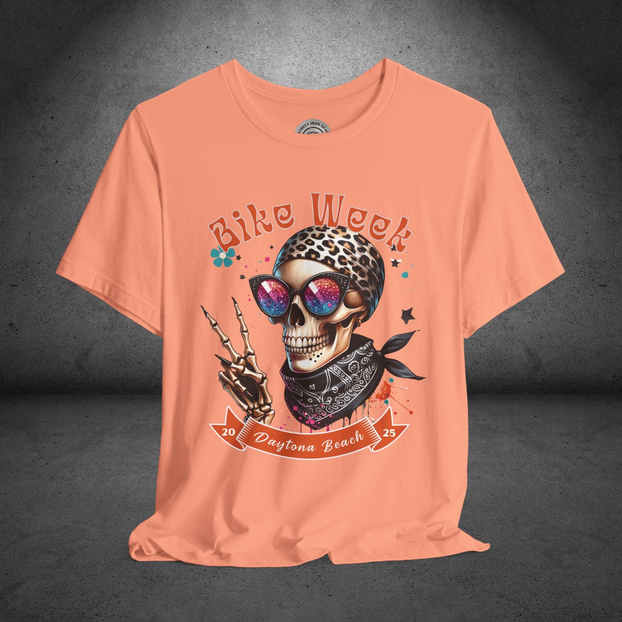 Ladies Daytona Bike Week 2025 Hipster Skull Crew Neck TShirt