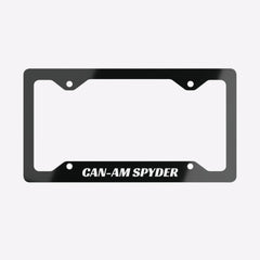 Black license plate frame with 'CAN-AM SPYDER' text on a white background