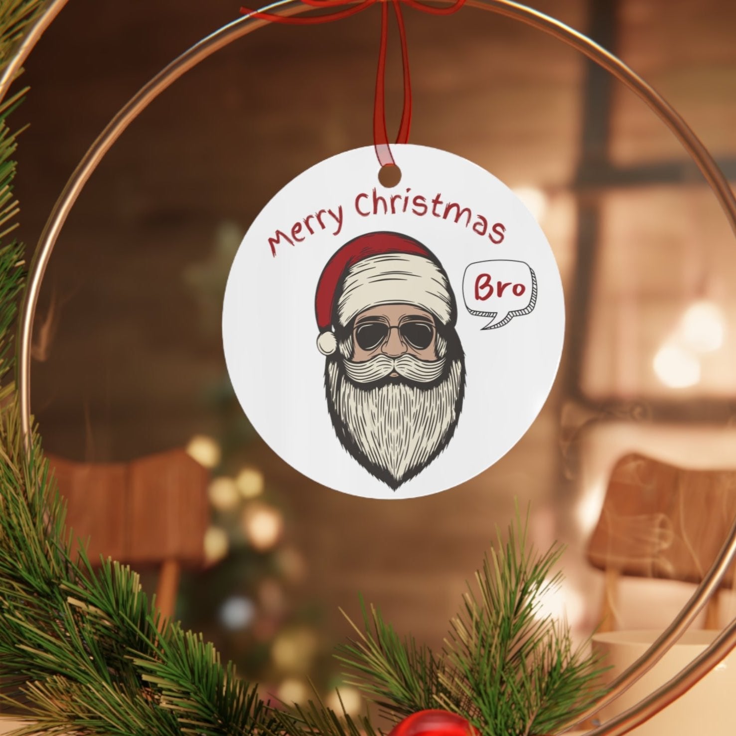 Biker Santa Aluminum Christmas Ornament