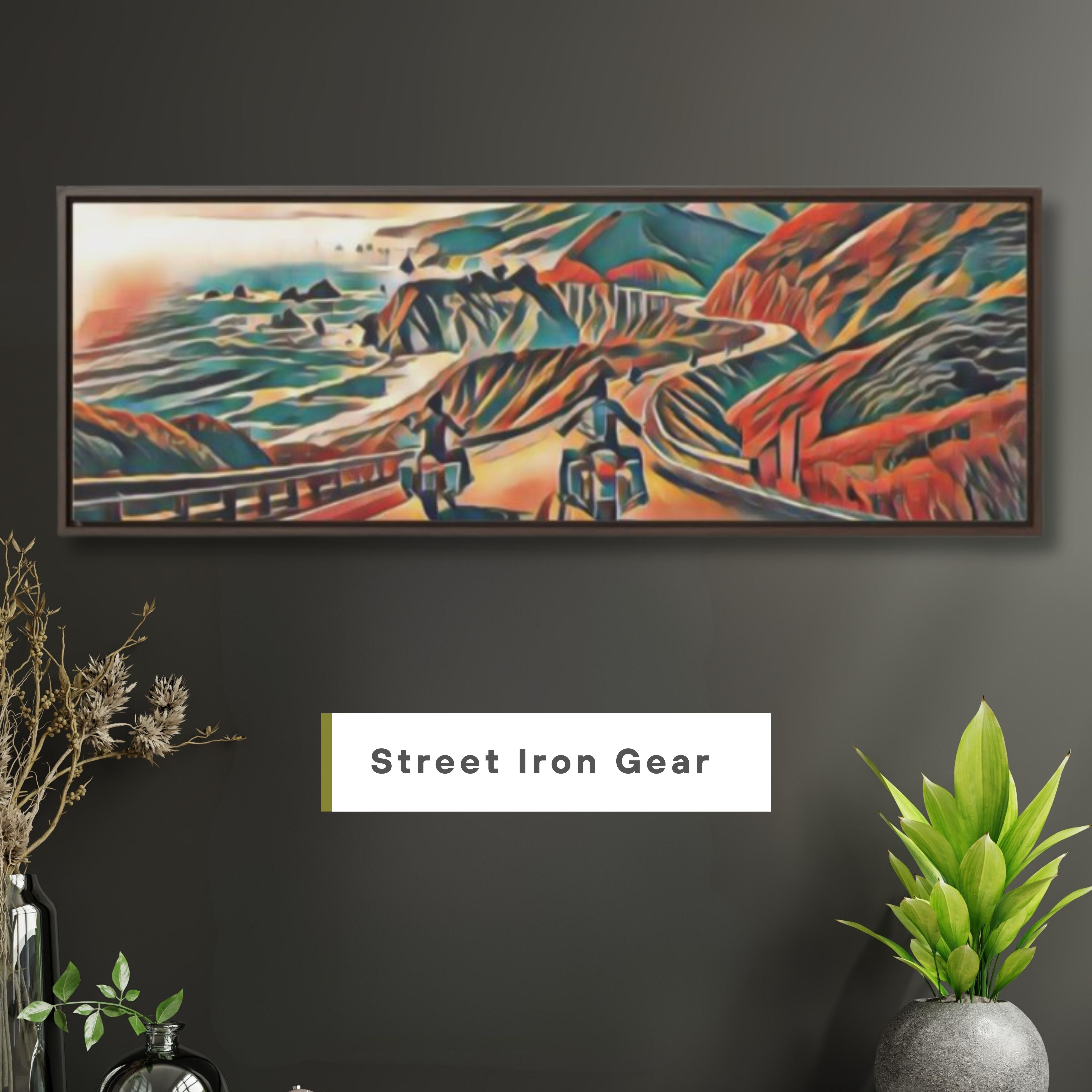 Motorcycle Pacific Coast Highway Abstract Framed Canvas Art