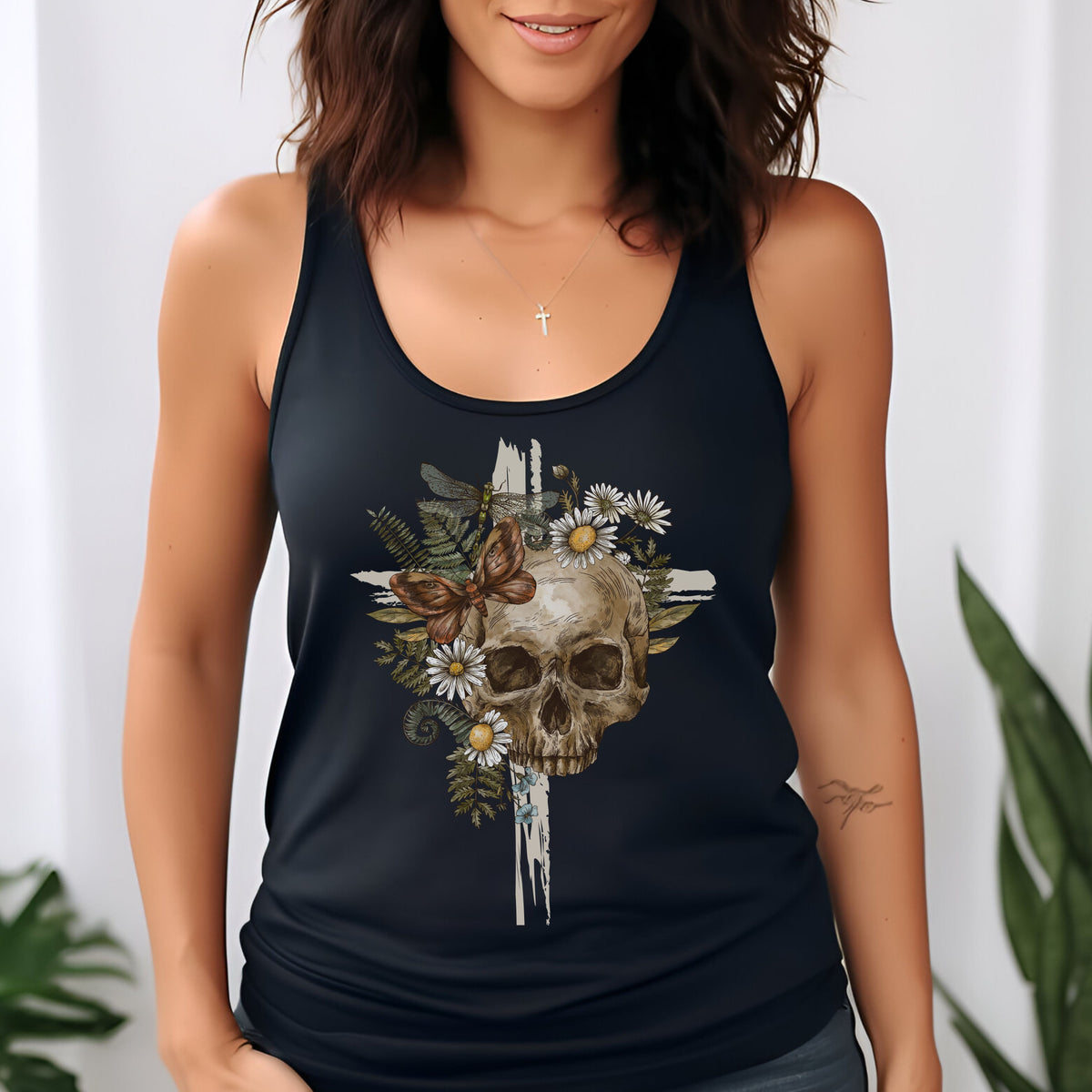 Cottagecore Skull and Cross Racerback Tank Top