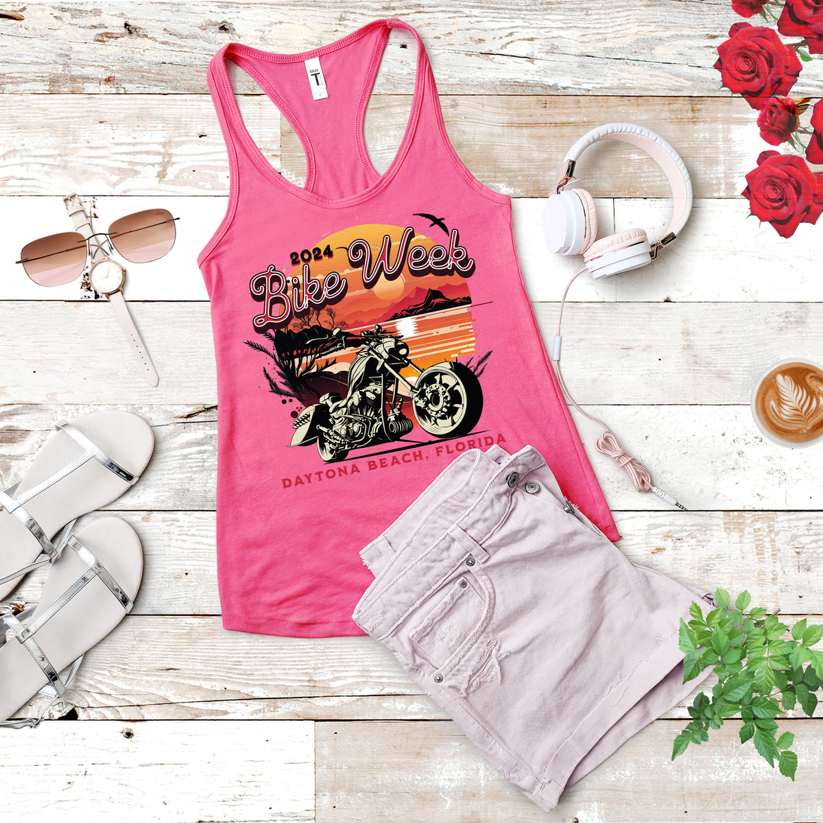 Daytona Beach Bike Week 2024 Womens Racerback Tank Top