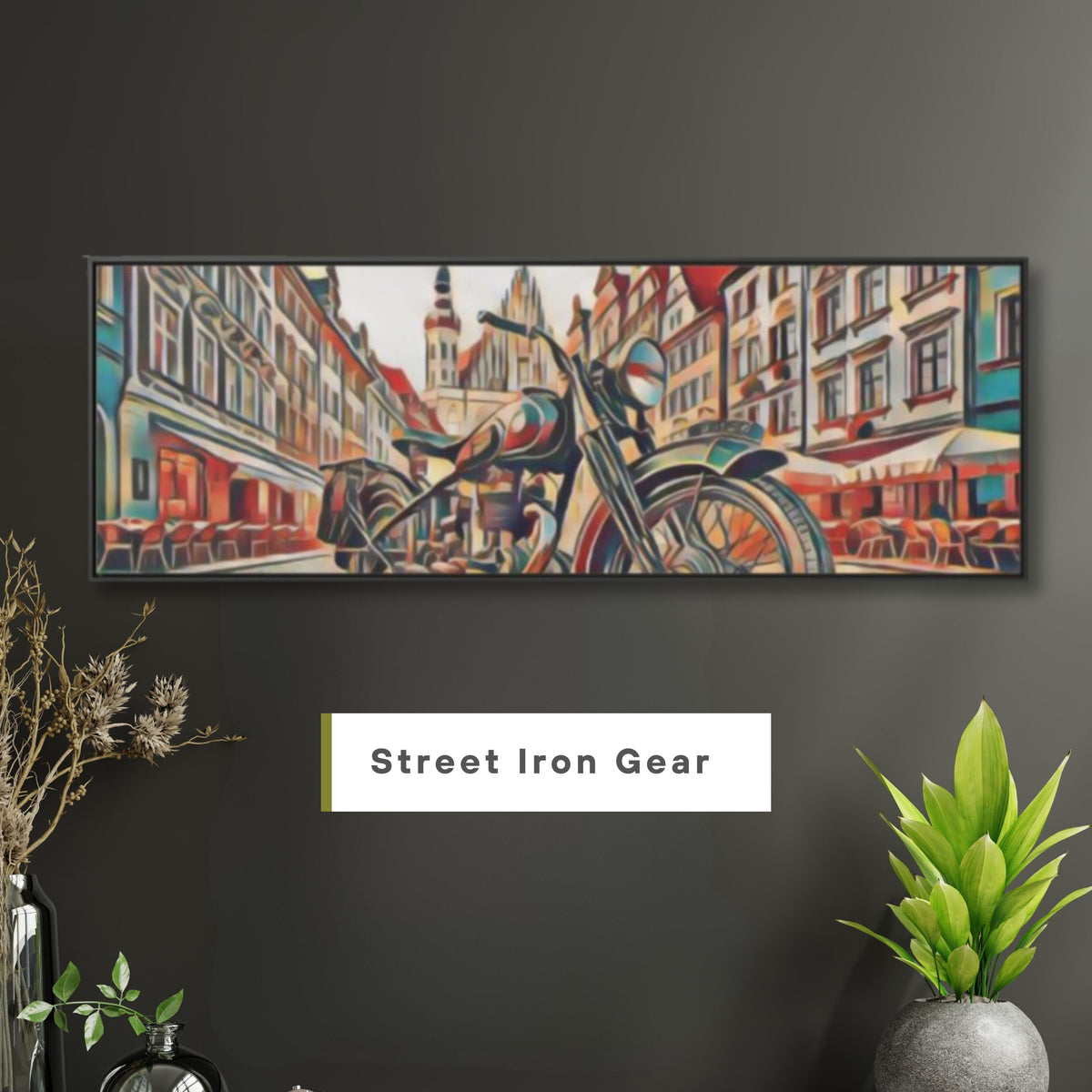 European City Motorcycle Abstract Framed Canvas Art