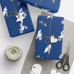 Blue Motocross Gift Wrap - Dirt Bike Racing Design