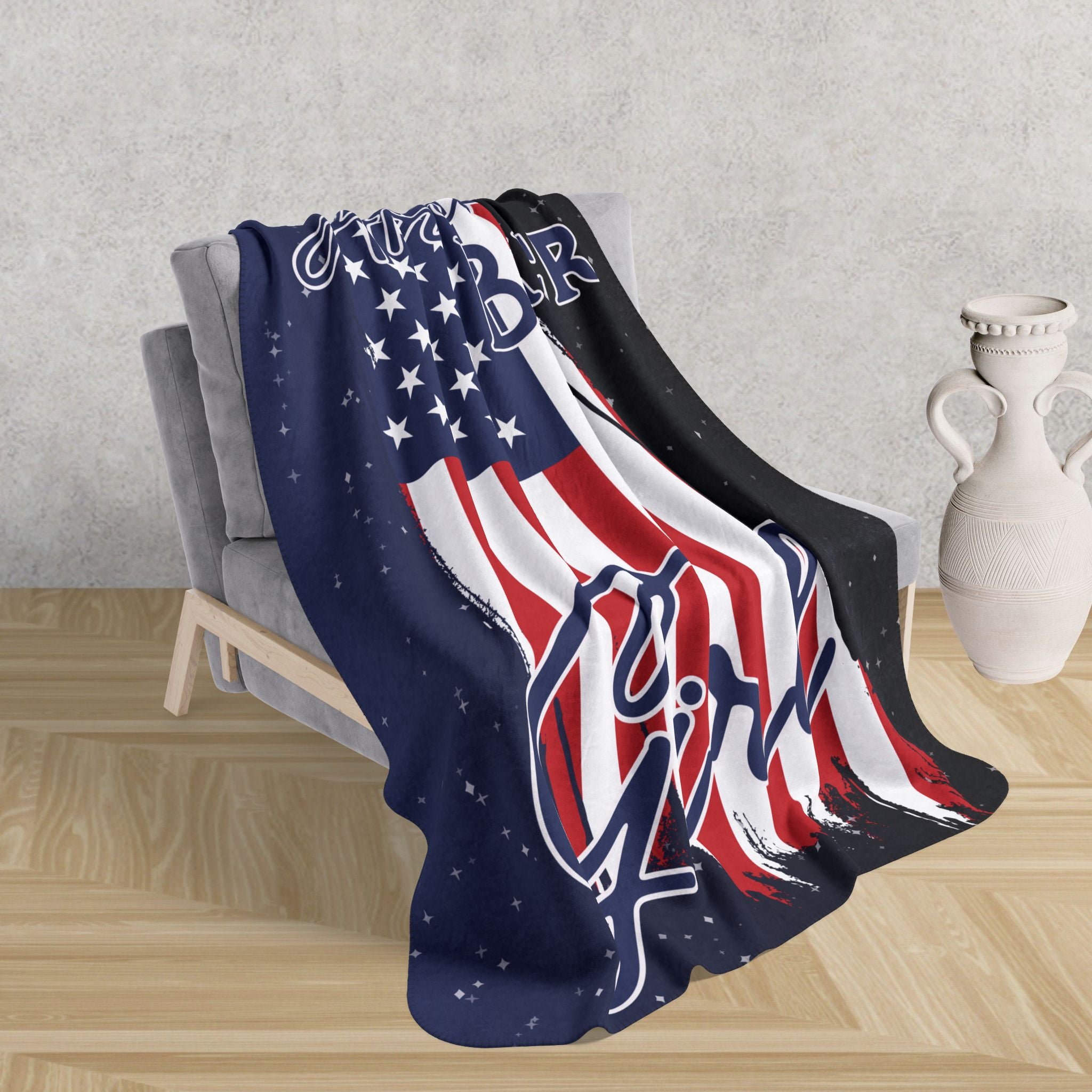 American Biker Girl Flag Sherpa Blanket